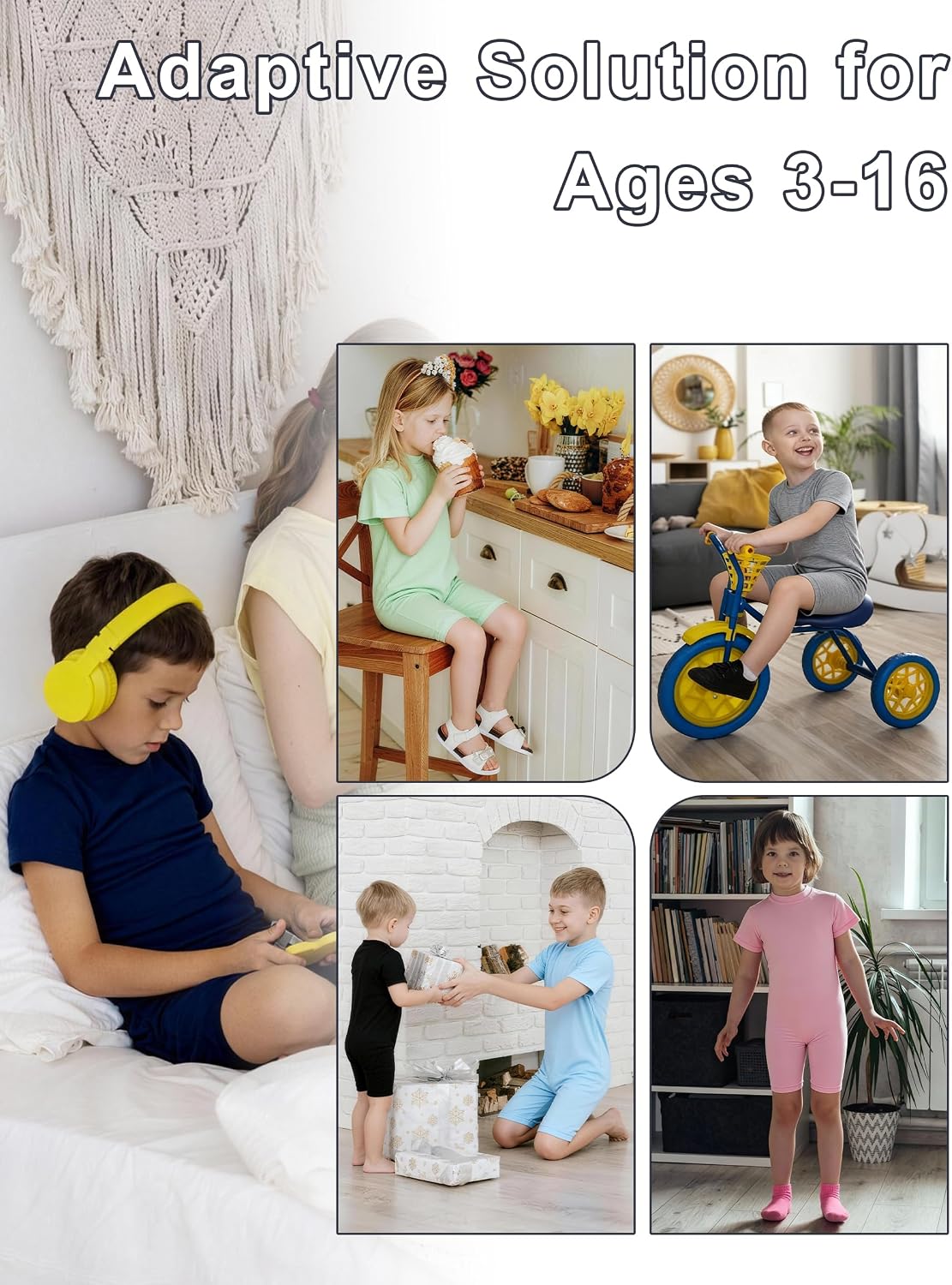 Adaptive Clothing for Kids Special Needs Autism Sensory Anti-Strip Jumpsuit Back Zip Short Sleeve & Leg Romper