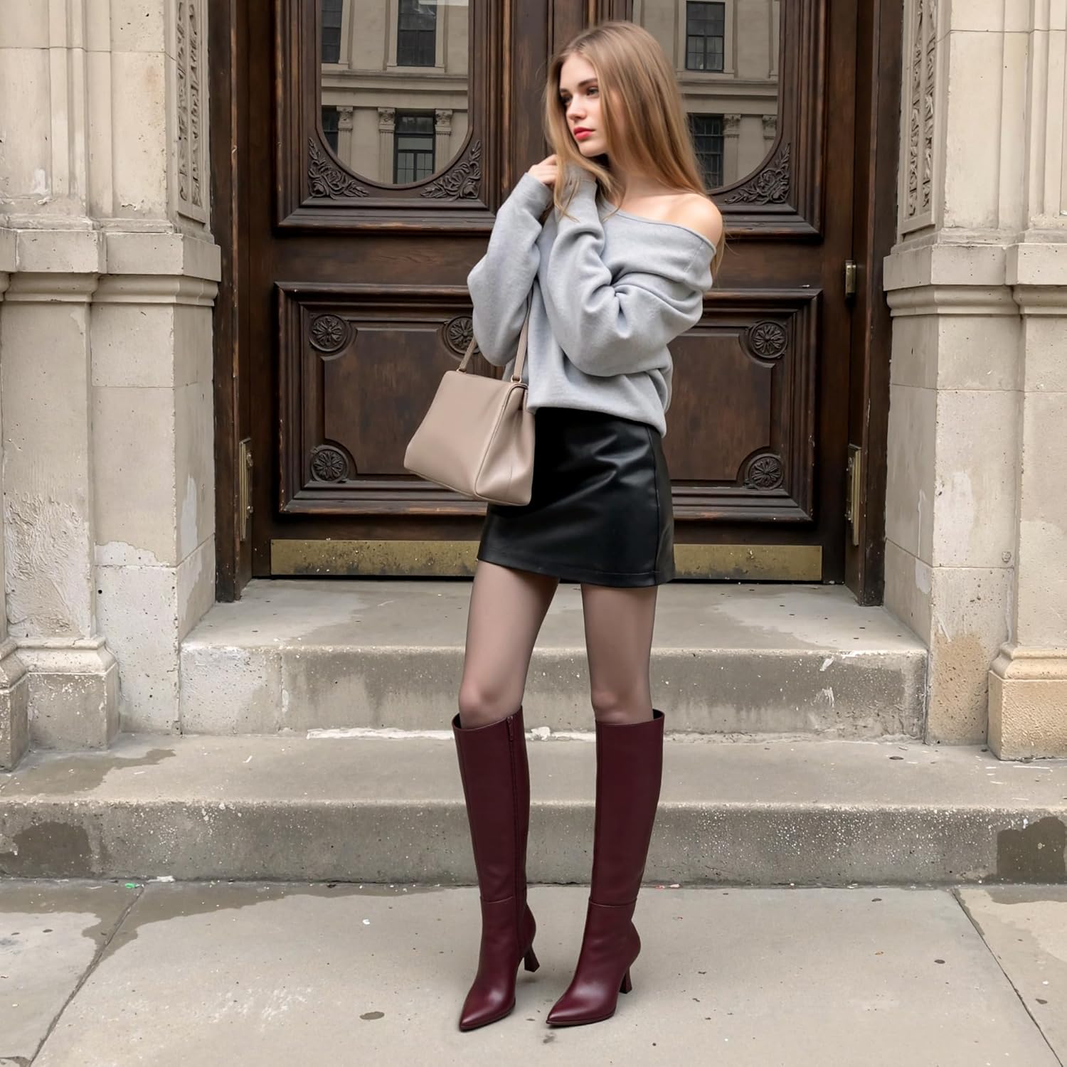 Knee High Boots for Women Kiteen Heel Pointed Toe Tall Boot Low Heel Side Zipper Fall Dress Long Boots - Image 5