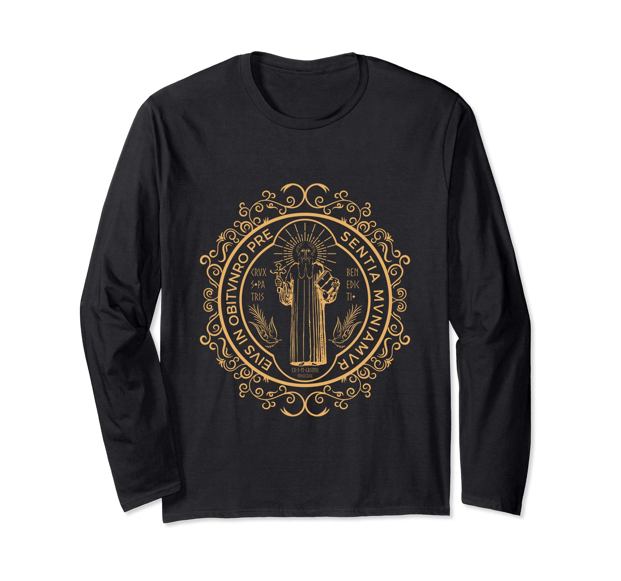 Saint Benedict Catholic Religious SymbolSaint Benedict Medal Christian Long Sleeve T-Shirt