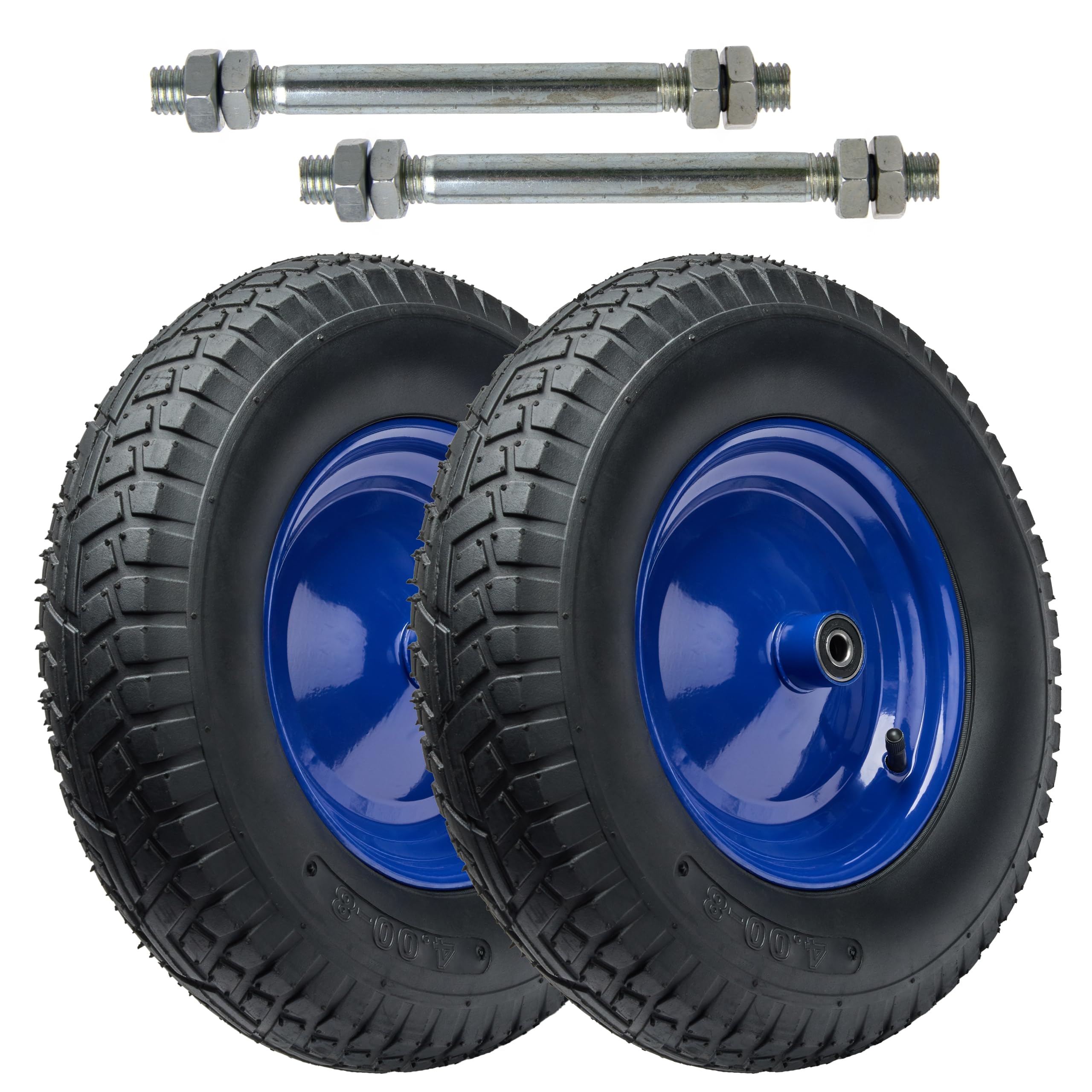 Garronda x2 Rueda inflable 4.80/4.00-8 – Rueda Carretilla con Neumático, Cámara con Válvula, llanta metálica y Rodamientos – 6PR Ø390mm hasta 250 kg – Para Carretillas de obra y jardín (Negro-Azul)