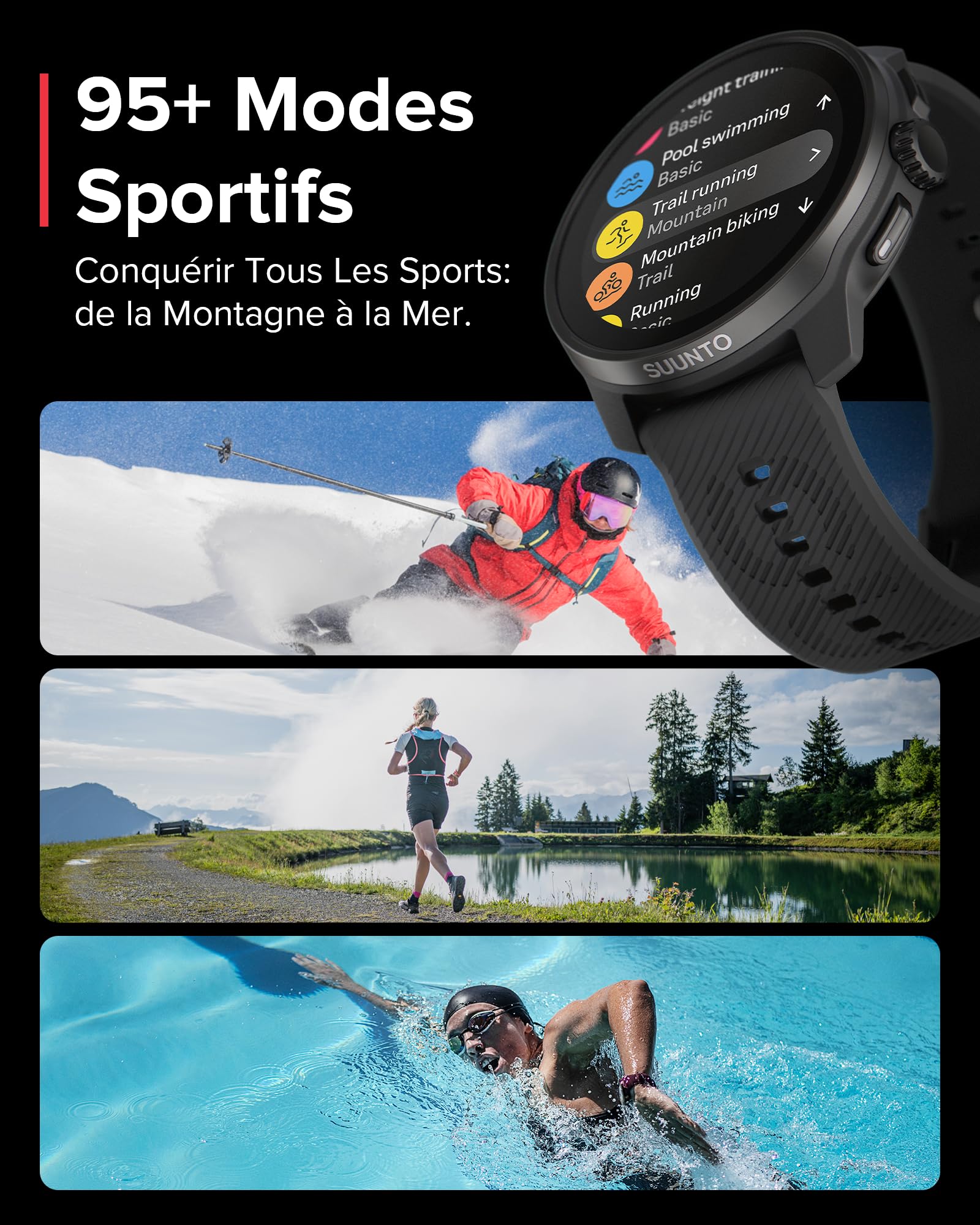 SUUNTO Race S Montre Sport Femme Homme, Tracker d'Activités GPS Running, Bi-Band GNSS, Carte Hors Ligne, Écran Tactile AMOLED, Smartwatch Cardiofréquencemètre Podomètre Altimètre, 13 Jours d'Autonomie