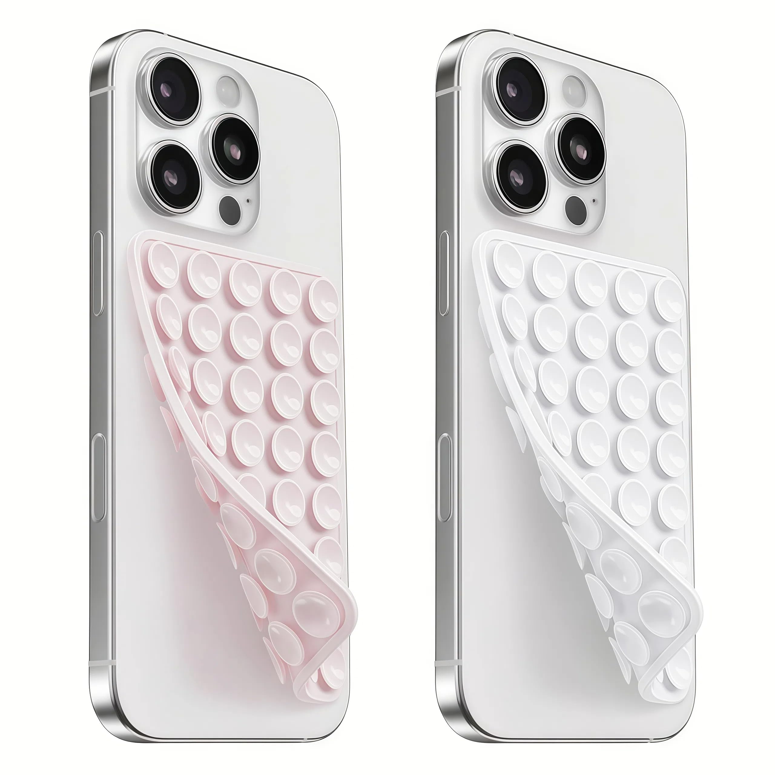 (2 Pack) Suction Cup Phone Case Mount Double Sided, Light Pink &amp; White | Silicone Sticky Phone Grip with Higher Suction Power for Cell Phone, Hands-Free Phone Accessories for Selfies and Videos
