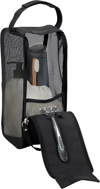 Simplify Hanging Mesh Toiletry Bag | Travel Organizer | Perfect for Dorm | Gym | Back to School | Shampoo | Shower Accessories | Black