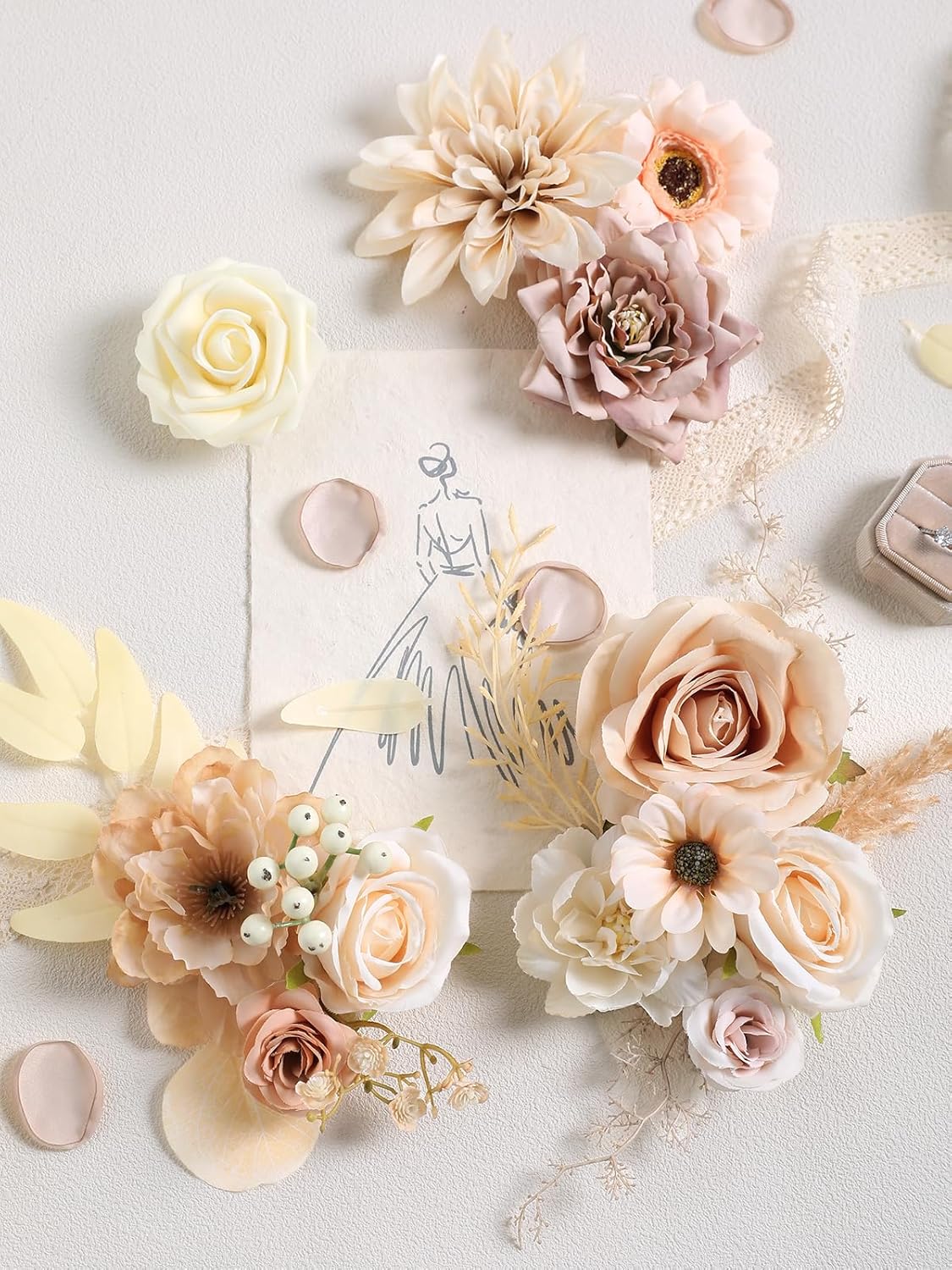 Artificial Flowers Nude Color Box Set for DIY Bridal Bouquets Wedding Shower Decorations Fake Floral Arrangements for Party Table Centerpieces Home Decor Indoor Outdoor