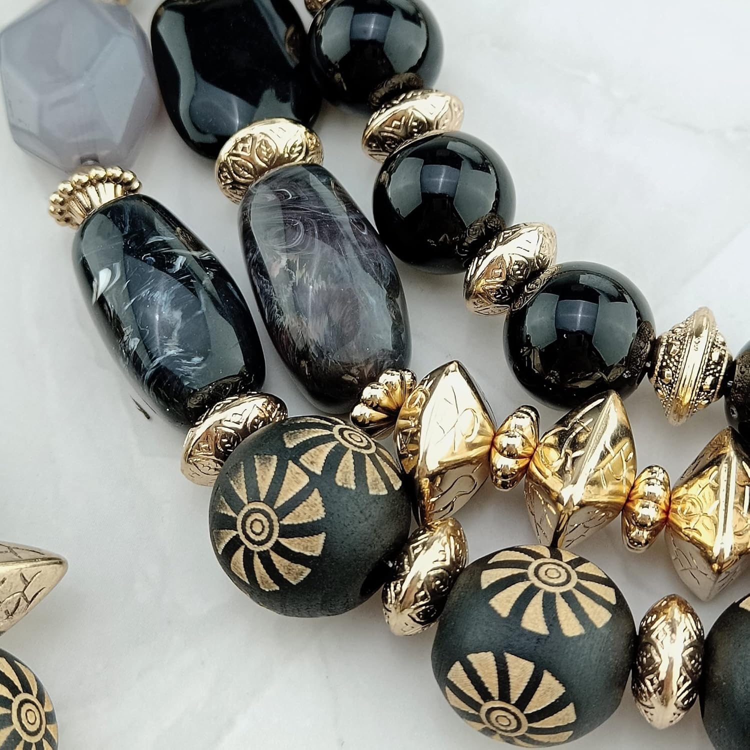 Bocar 3 Layer Chunky Statement Beaded Necklace Earrings Bracelet Set, Fashion Multi Layer Women Collar Necklace Jewelry Set