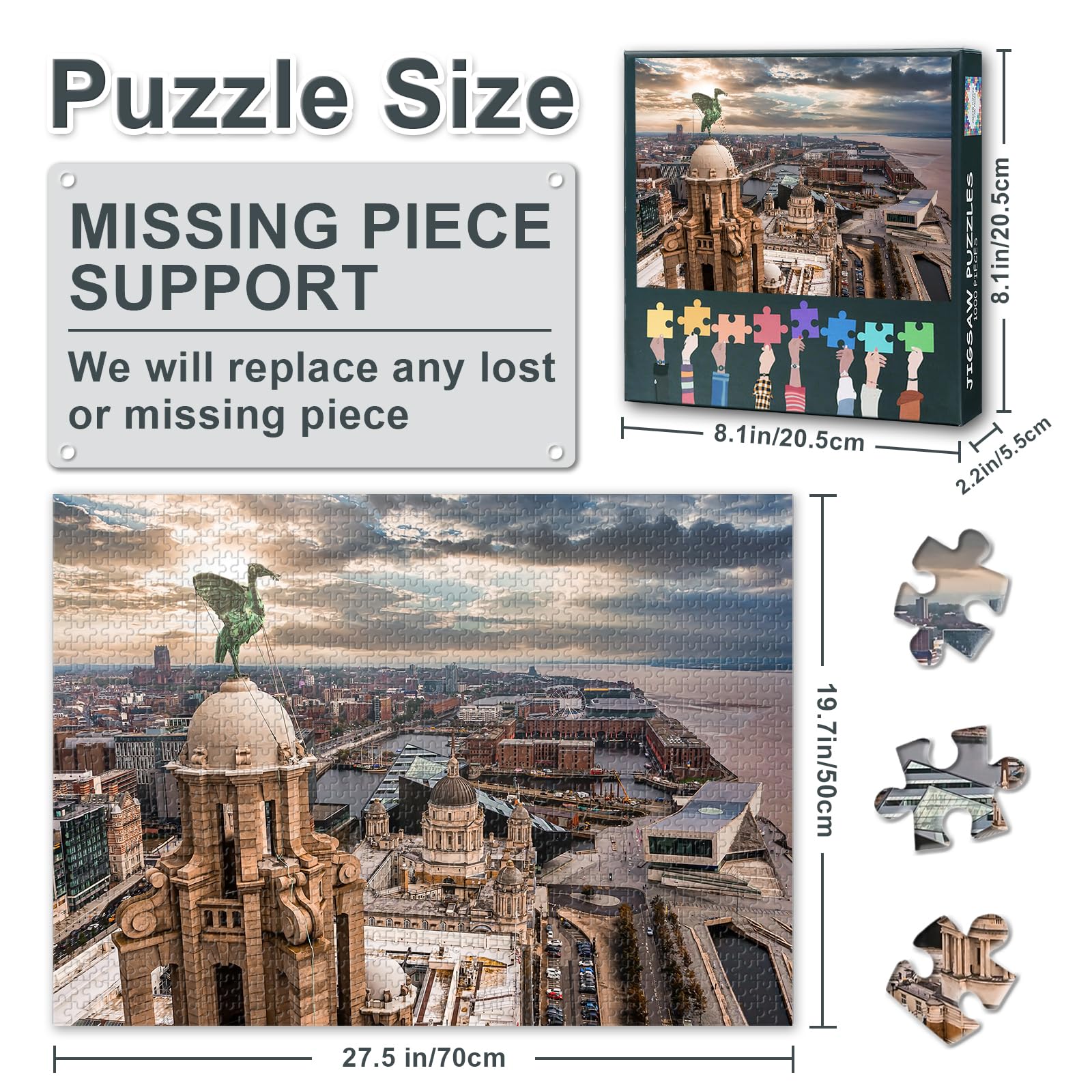 Liverpool UK Puzzles for Adults 1000 Pieces, the Tower of the Royal Liver Building Jigsaw Puzzles - Image 3