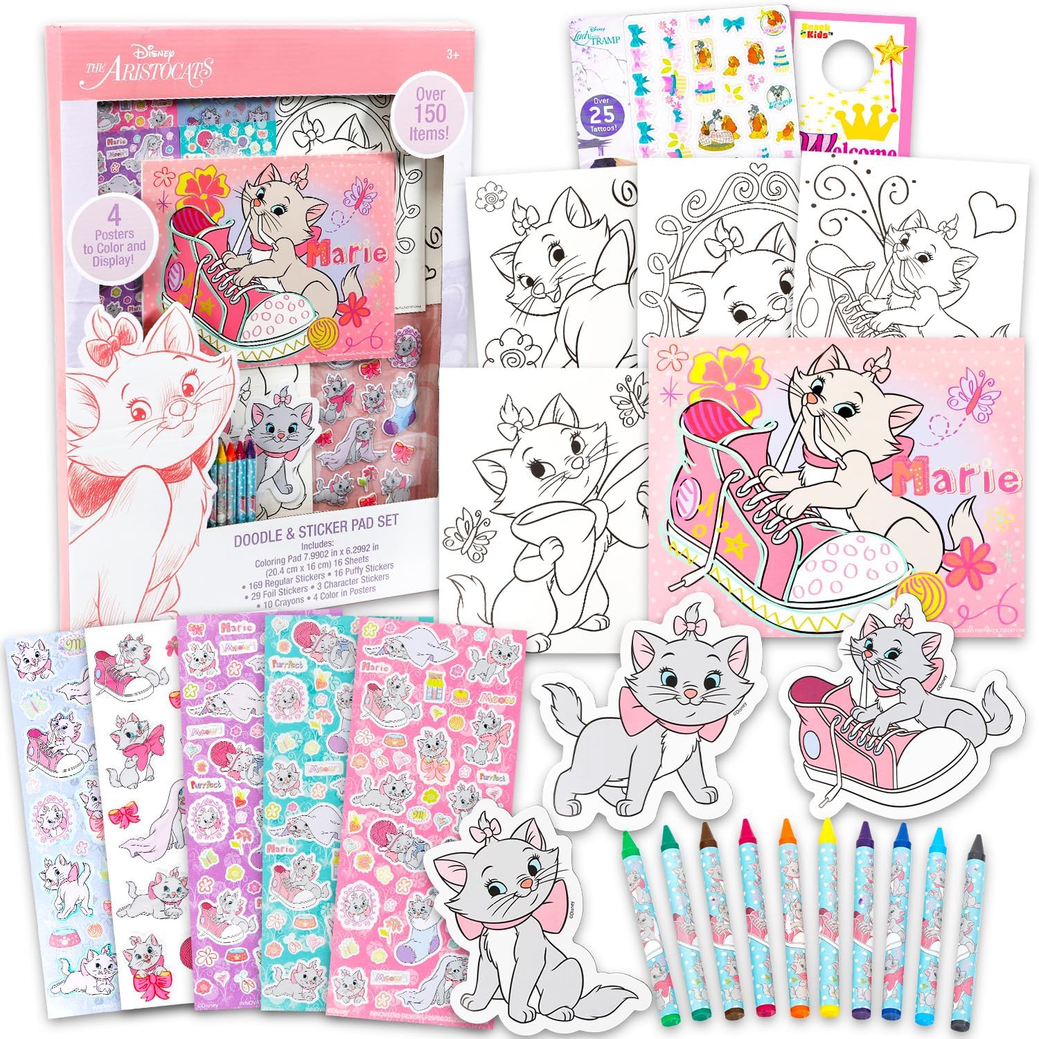 Disney Aristocats Coloring Activity Kit - Bundle with Marie Coloring Pages, Markers, Stickers, More for Kids, Toddlers, Girls | Marie Aristocats Arts and Crafts Stationery Set