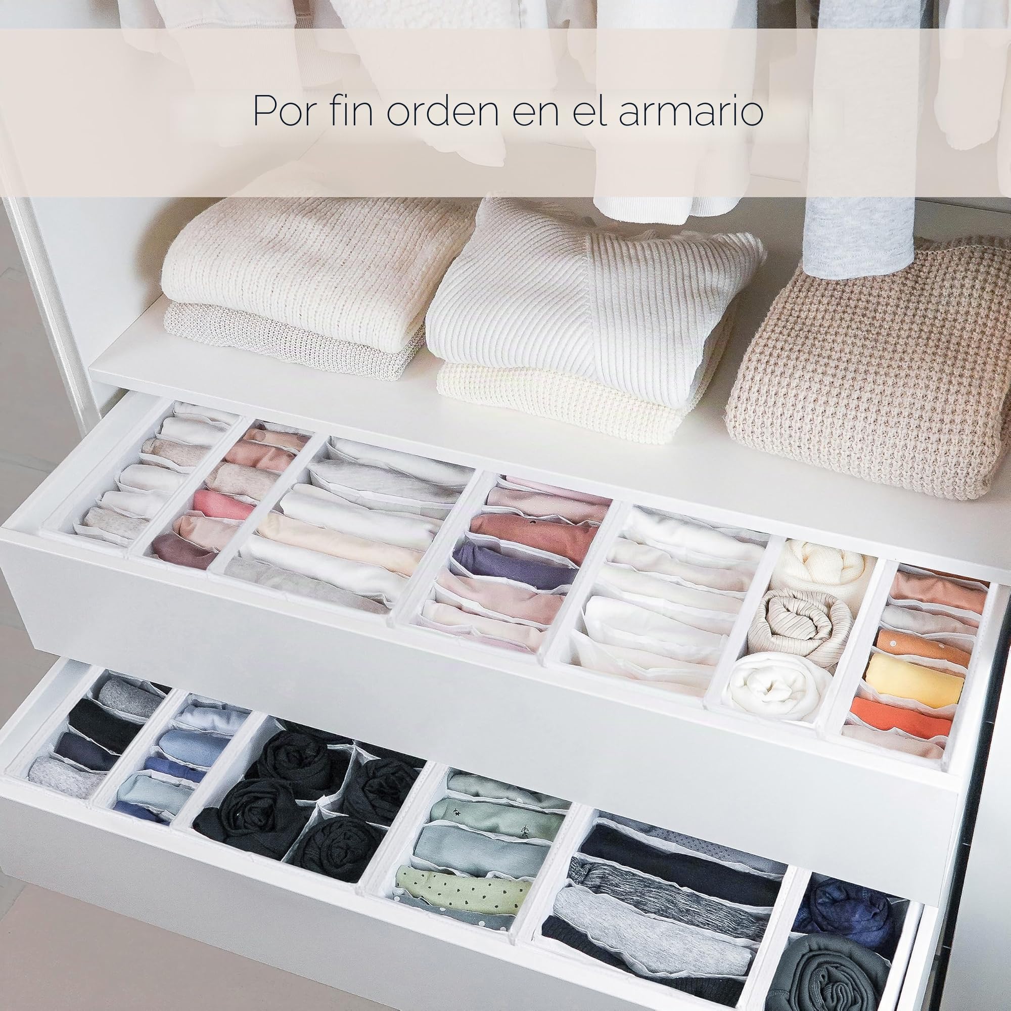 ROW&LINE® – Conjunto organizador – Compartimentos altos para artículos de bebé, ropa interior y prendas de vestir – Sistema divisor de cajones – armarios y cajones – Blanco – Tamaño: 2x XS | 2x S