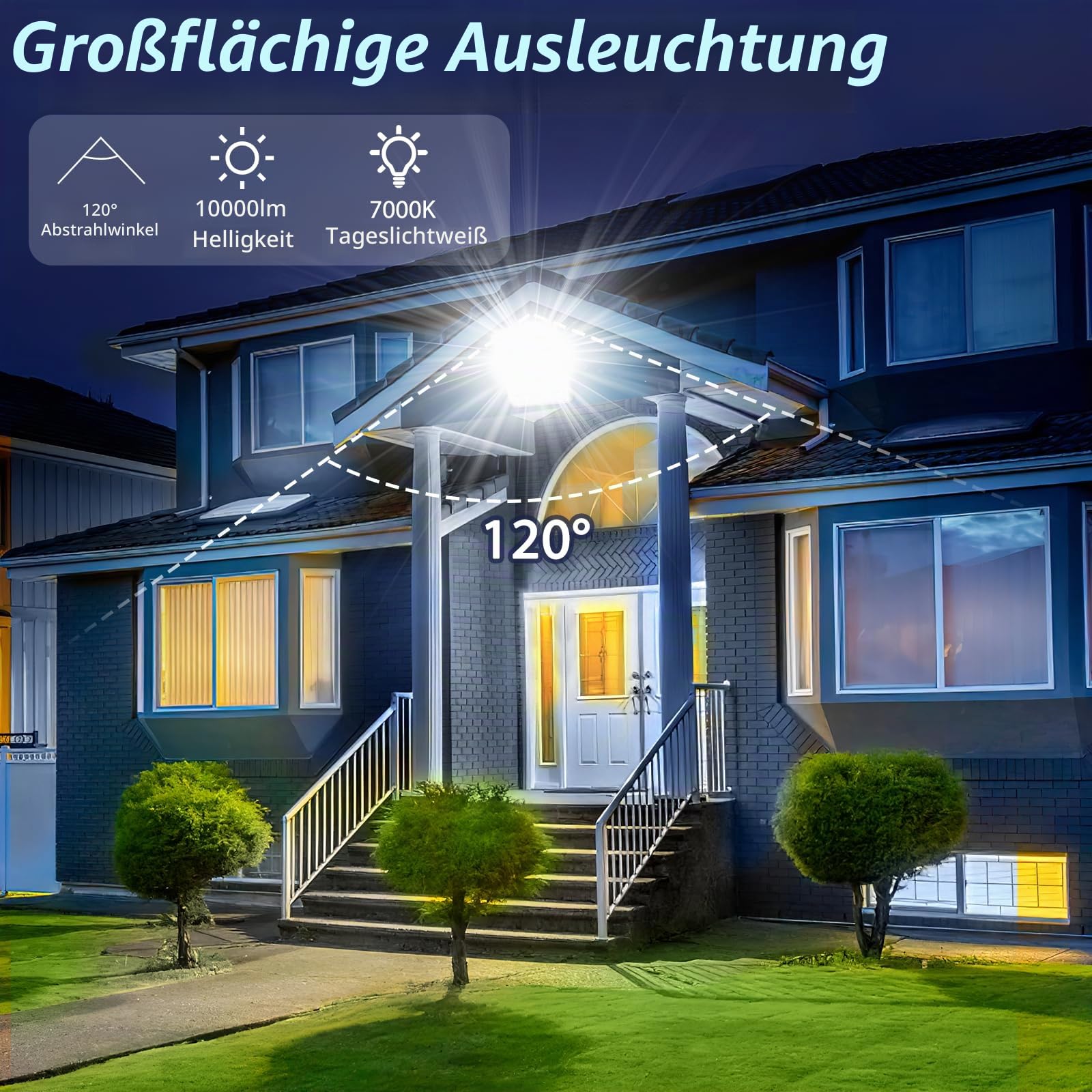 YIQIBRO 100W LED Strahler mit Bewegungsmelder Außen für Garten, 2 Stück | 10000LM LED Scheiwerfer mit Bewegungsmelder,6500K Kaltweiß Aussenstrahler,Außenlampe IP67 Wasserdicht für Lager Garage Keller