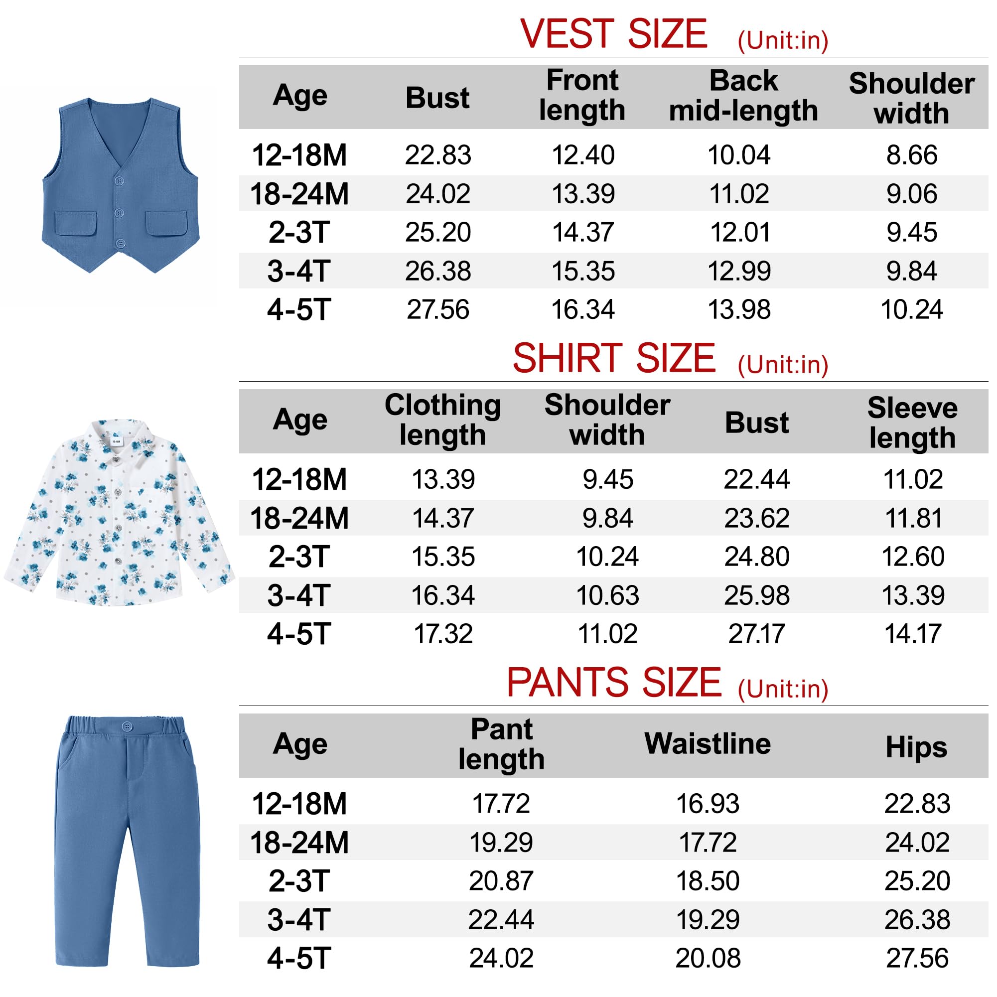 SANMIO Costume pour garçon - Tenue formelle - Chemise + cravate imprimée + gilet + pantalon - Smoking pour bébé - Vêtements de mariage