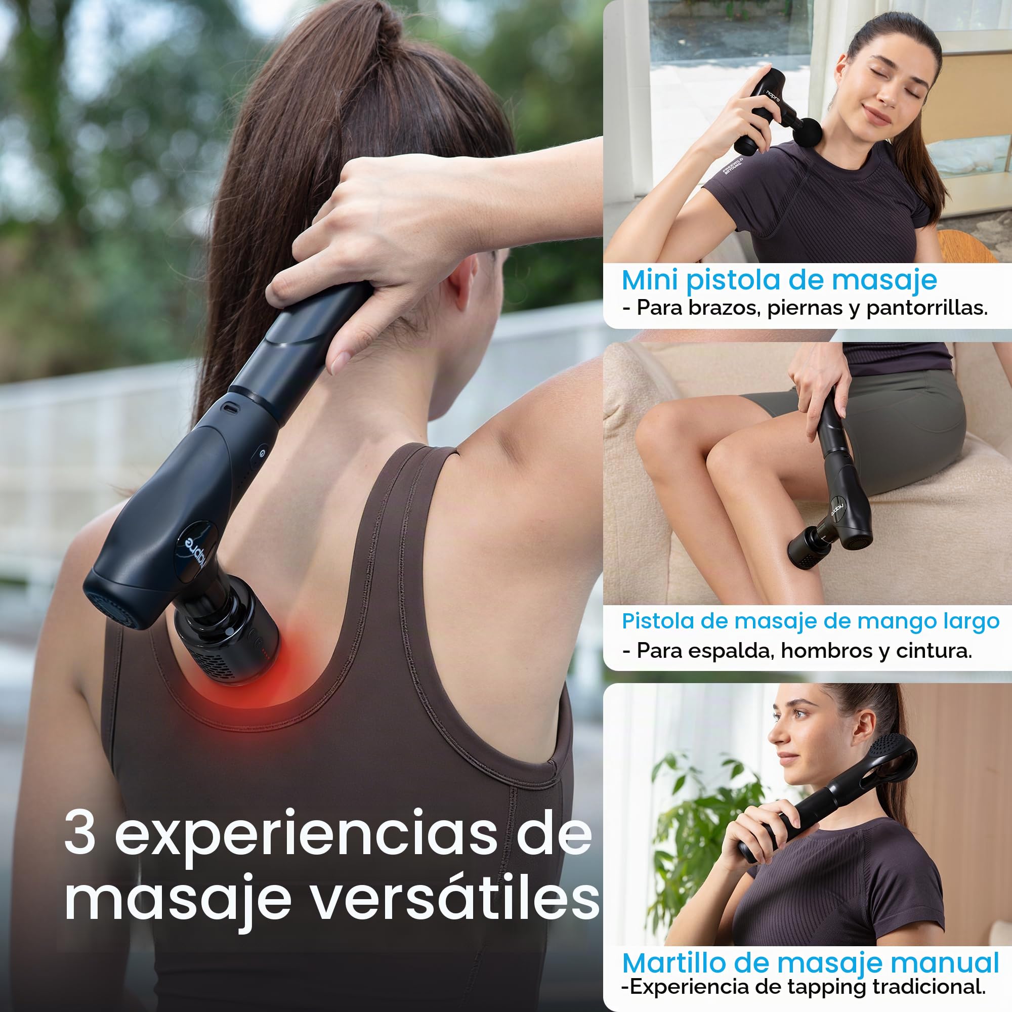 Pistola de Masaje Muscular Calor y frío,NAPRE Mini Pistola Masaje Massage Gun con Mango Desmontable,5 Cabezales y Silencioso,Pistola Masajeadora Muscular Cervical y Espalda–Regalo Para Hombre,Mujer