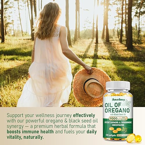 Miniatura 6 de Aceite de orégano con cápsulas de aceite de semilla negra, suplemento de cápsulas blandas de aceite de orégano orgánico 2 en 1 para apoyo