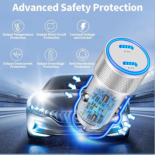 Miniatura 6 de MFi CertifiediPhone 15 Car Charger Fast Charging, Linocell 72W Dual USB-C Power Cigarette Lighter PD Car Charger Adapter+2Pack Type-C to Type-C