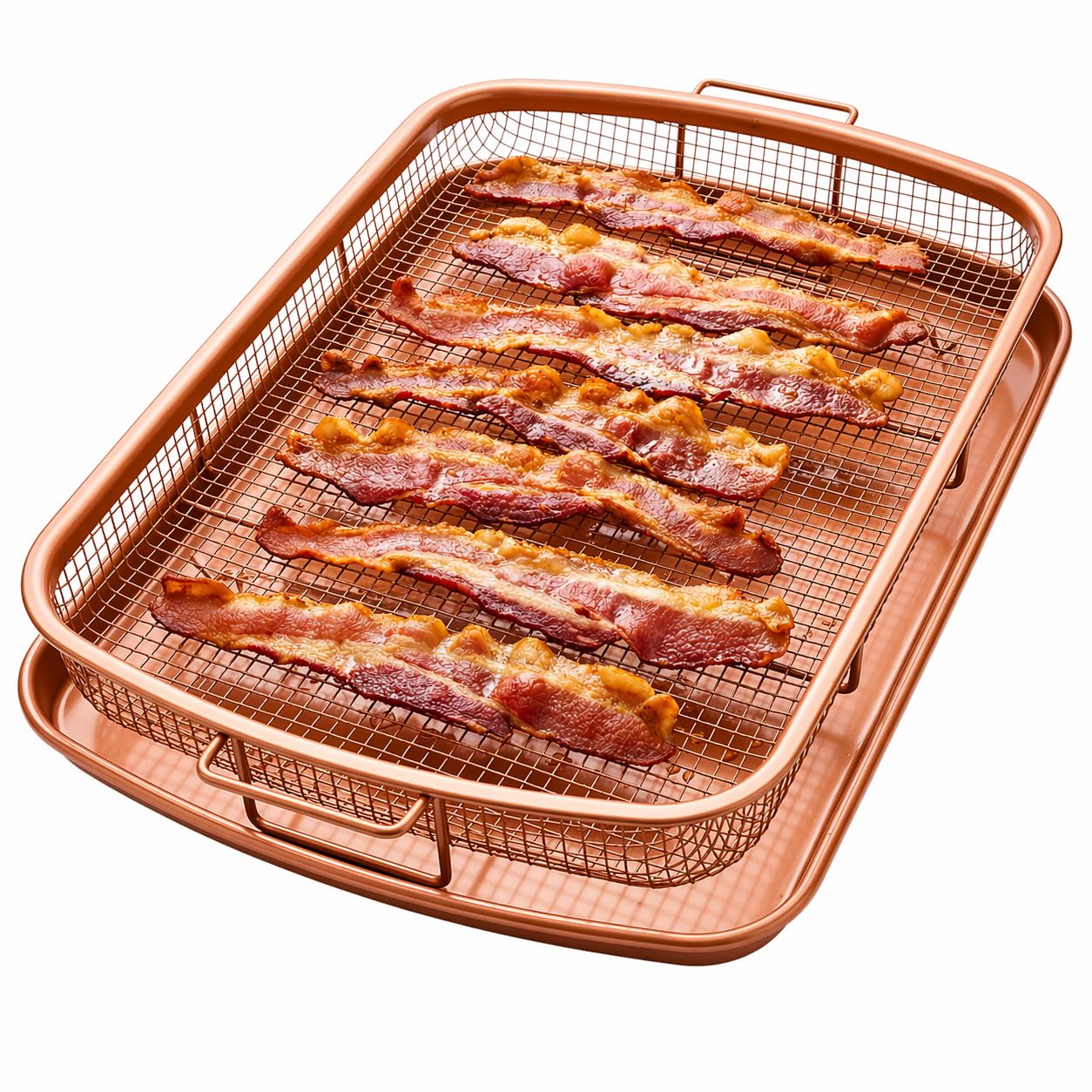 Gotham Steel Crisper Tray for Oven, 2 Piece Nonstick Copper Crisper Tray and Basket, Air Fry in Your Oven, Great for Baking and Crispy Foods, Dishwasher Safe – XXL
