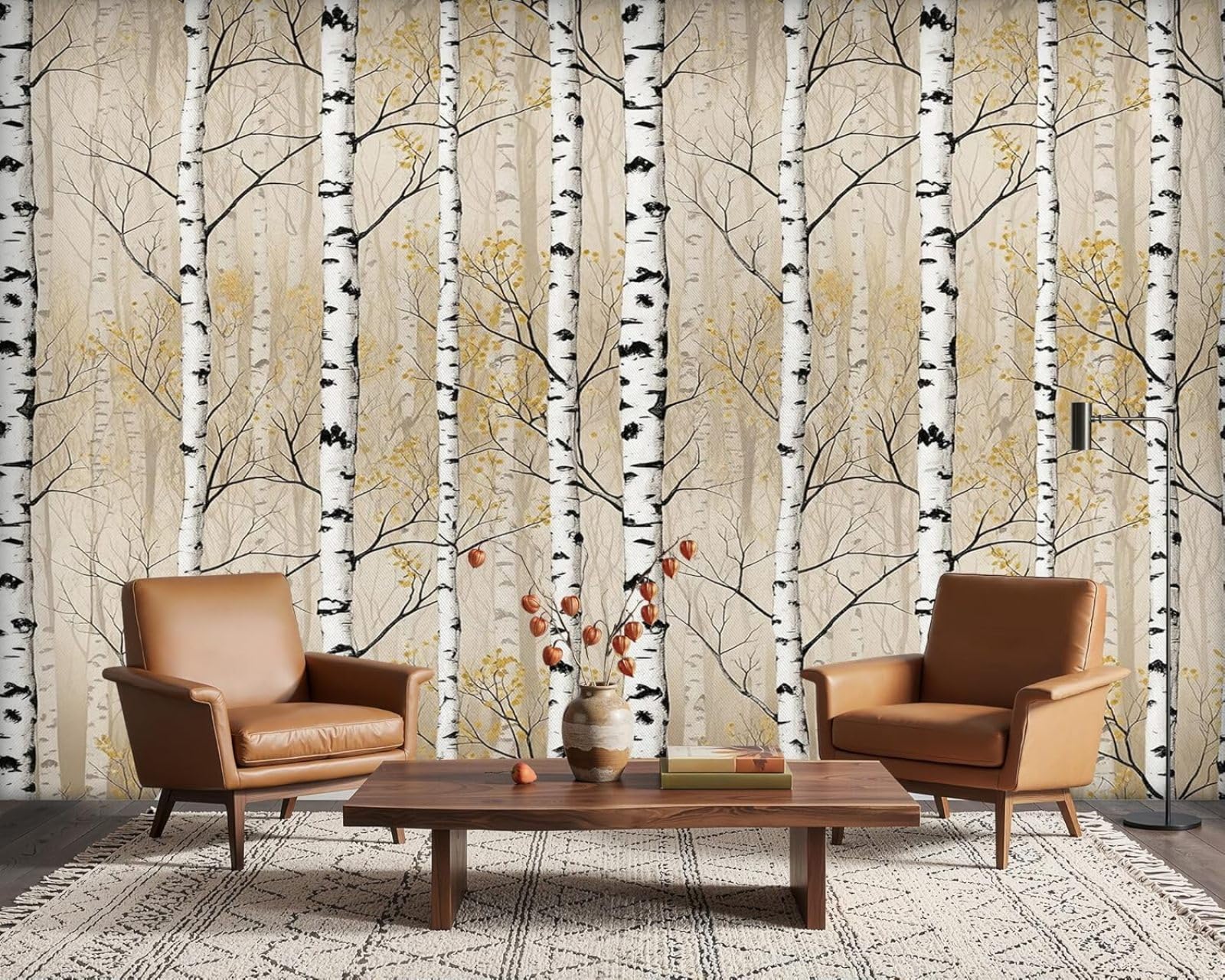 hgjdjhnf Photo Wallpaper Forest Beige Wallpaper Birch Forest Nature Modern Living Room Bedroom Children's roomdecoration Motif Wallpaper, 250cmx175cmsticker - Background- Painting - Poster