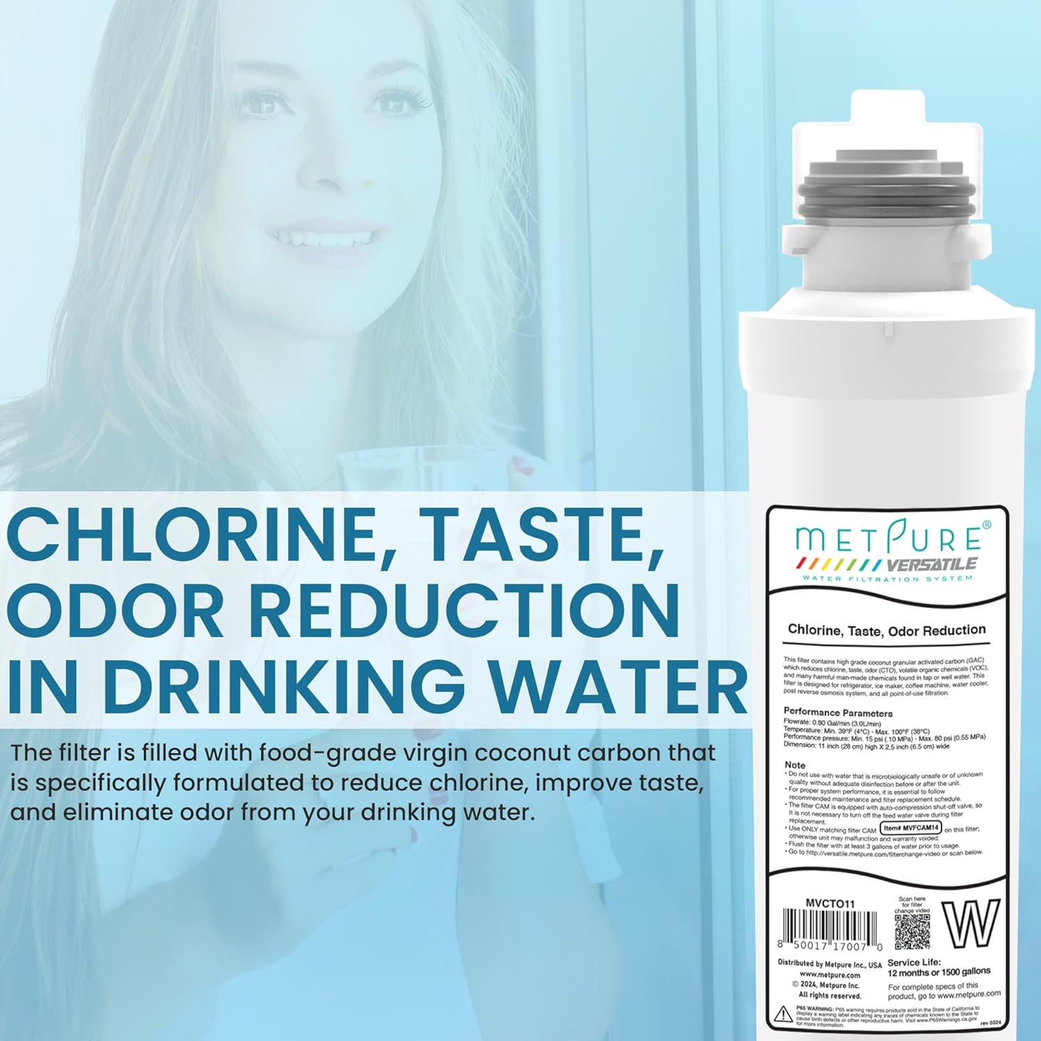 Metpure Versatile Inline MVCTO11-KIT Quick Twist Water Filter 1/4" for Refrigerator, Ice Maker, Coffee Maker, Reduces Bad Taste, Odor, Chlorine in Drinking Water. Complete Kit.