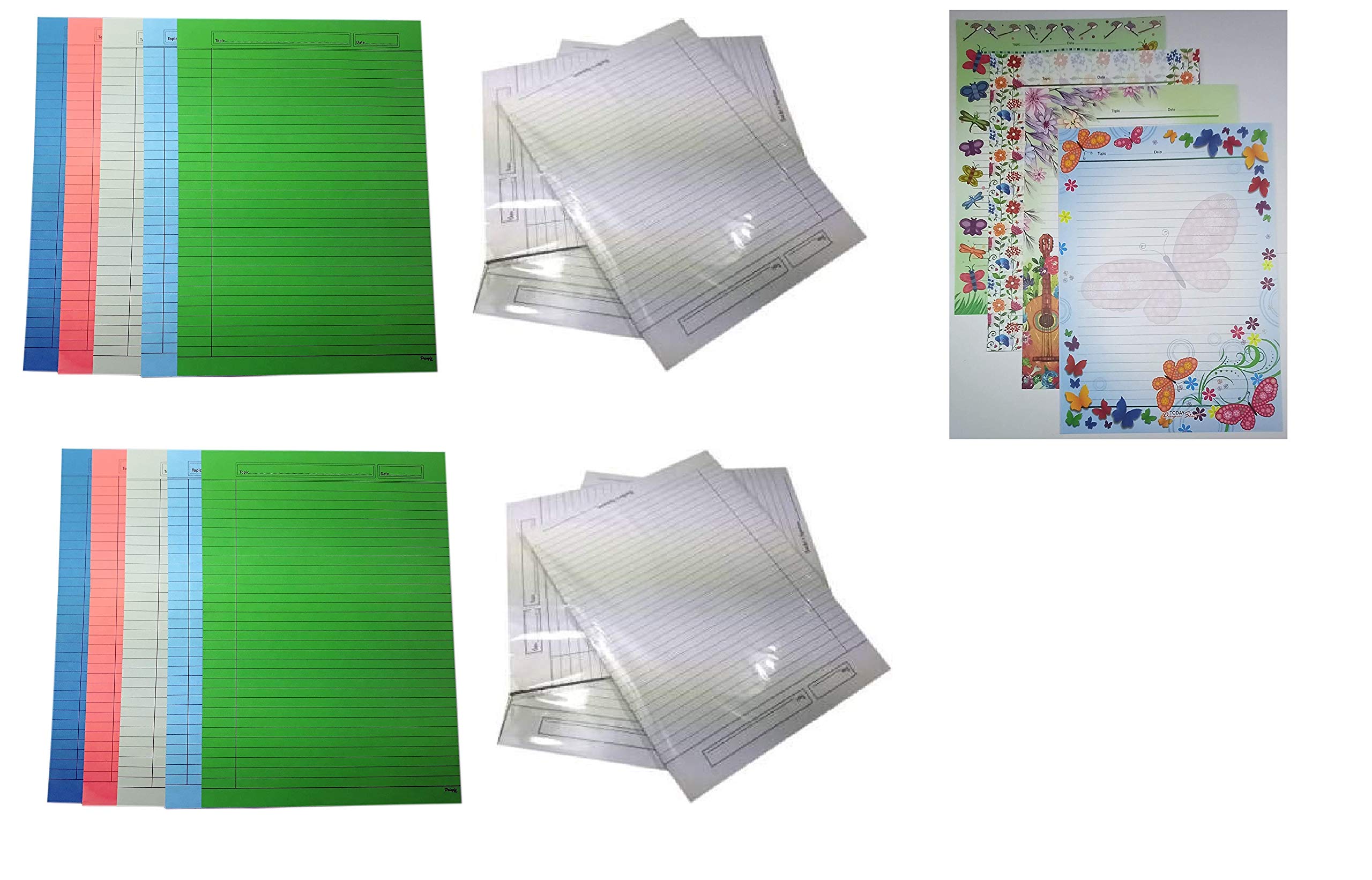 SHARMA BUSINESS™ A4 Project Paper Combo one Side Ruled Design Sheet, one Side Ruled White Sheet, one Side Ruled Color, Both Side Ruled White, Both Side Ruled Color.