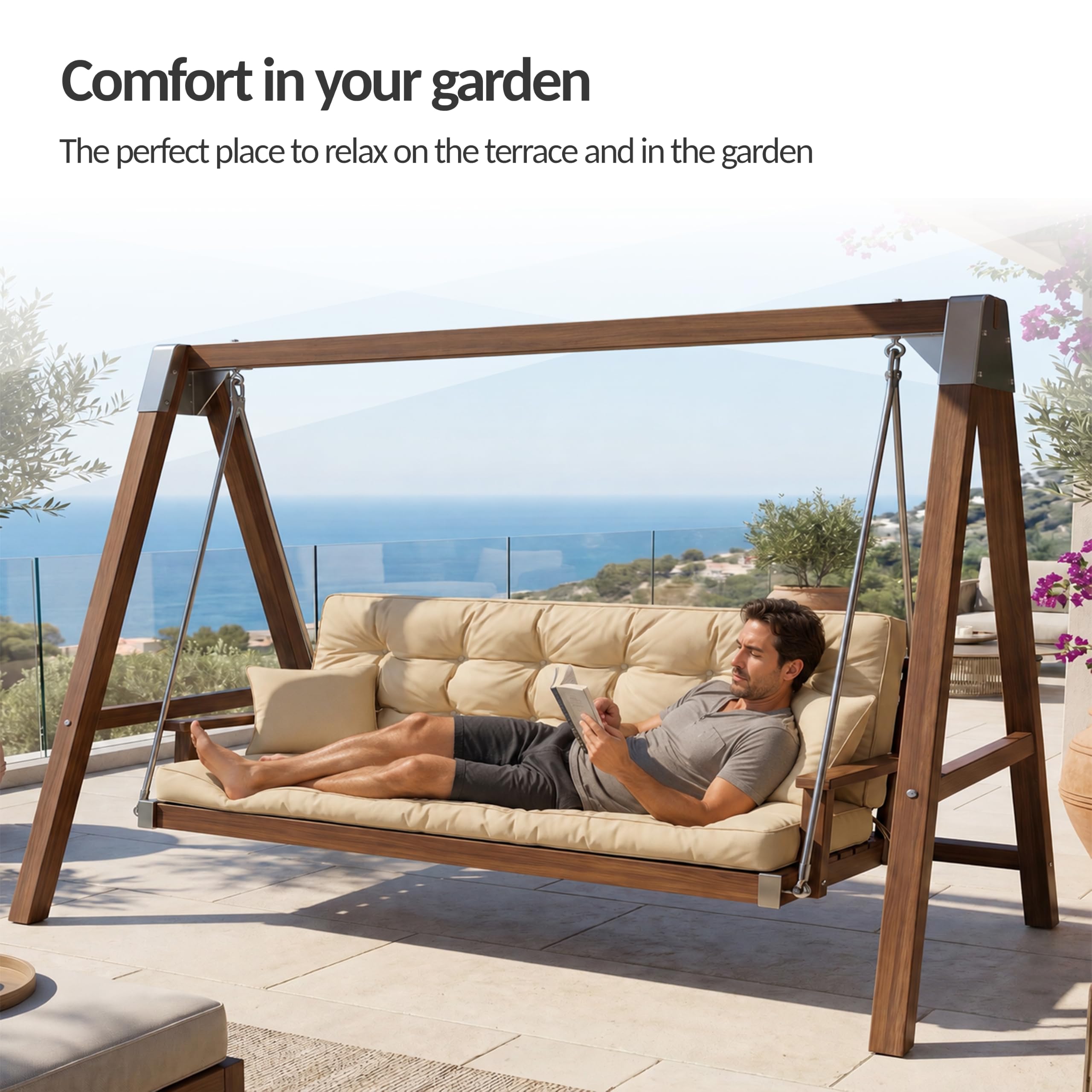 POKAR Coussin Balancelle Extérieur 180 cm | Salon de Jardin | Beige