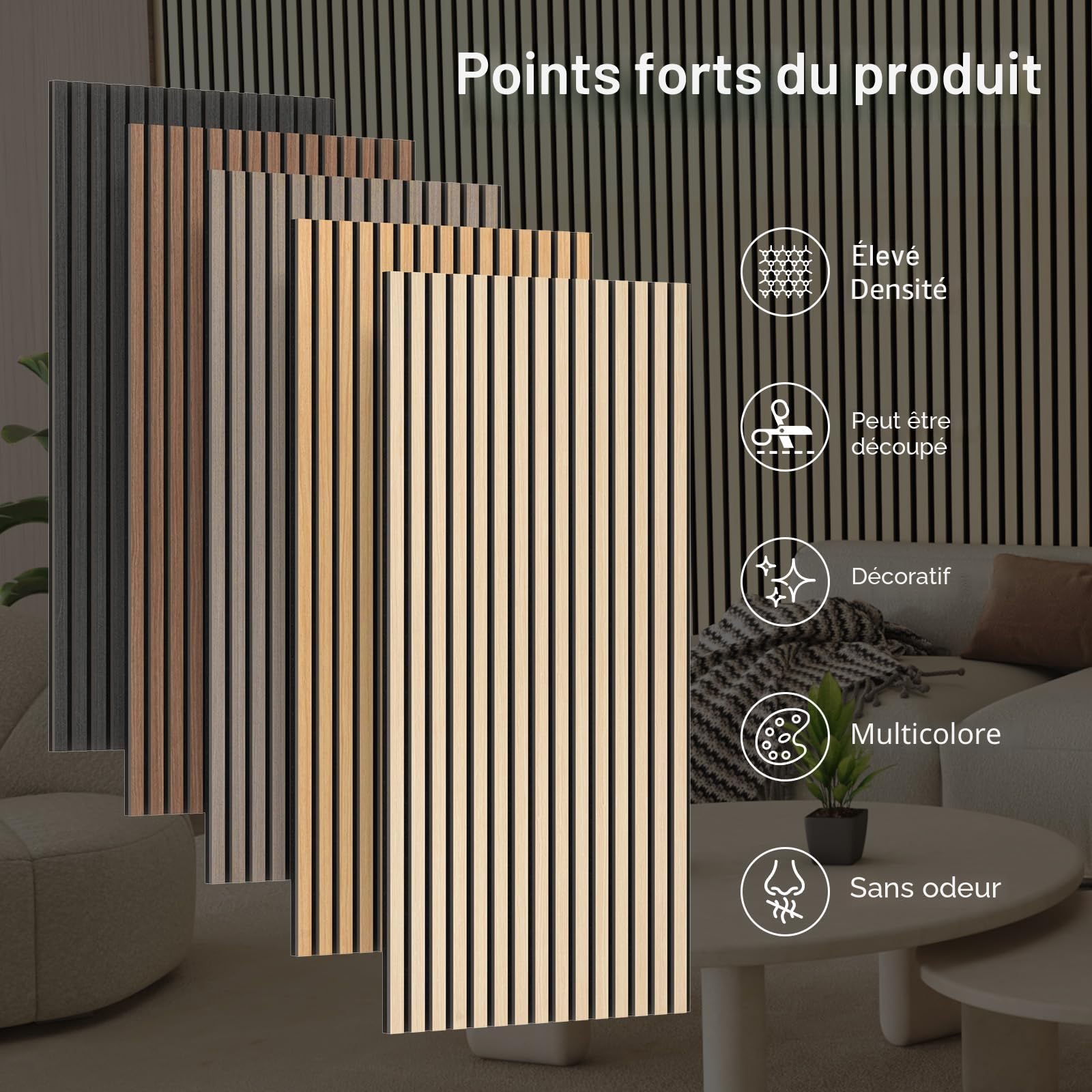 TONOR Panneau Mural Decoratif de Bois,120x60-1.44㎡, 2 Pièces, Chêne | Tasseau Bois Panneaux Acoustique, Claustra Intérieur Mdf, Decoration Murale pour Chambre, Salon, Gaming, Bureau, Studio