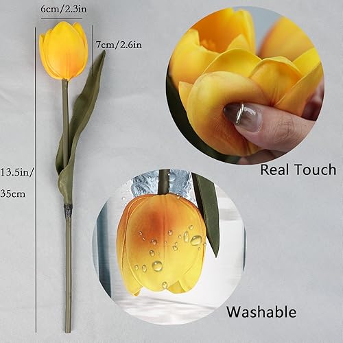 Miniatura 3 de Buart Flores naranjas artificiales de lujo, tulipán grande, día de San Valentín, día de la madre, Pascua, hogar, cocina, decoración de boda (11