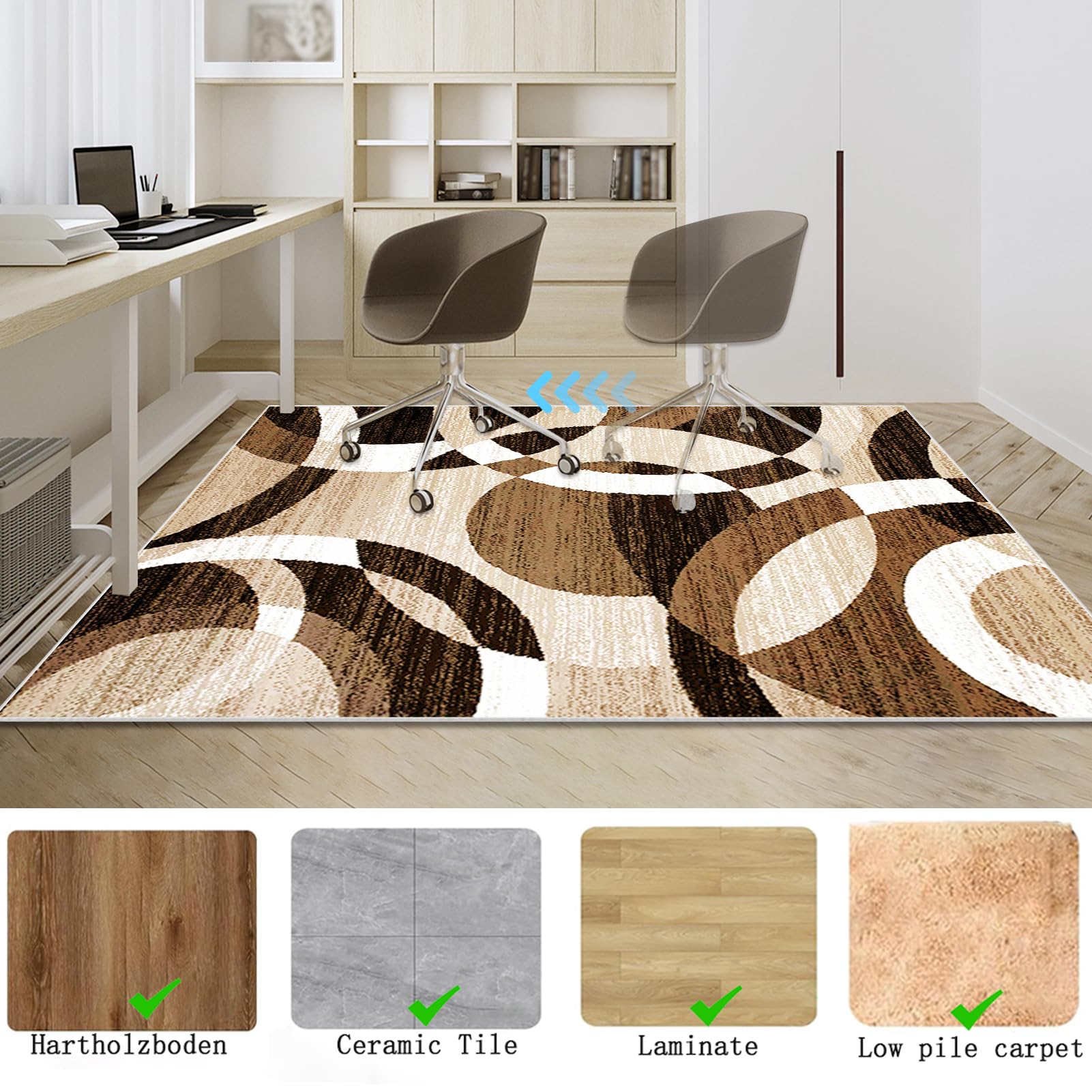 Tappeto Sedia Ufficio – Tappeto Sedia Gaming - Tappeto per Sedia con Ruote Antiscivolo, Protezione Pavimento per parquet e Piastrelle, Tappetini per Scrivania e Sedia da Ufficio 90 x 120 cm