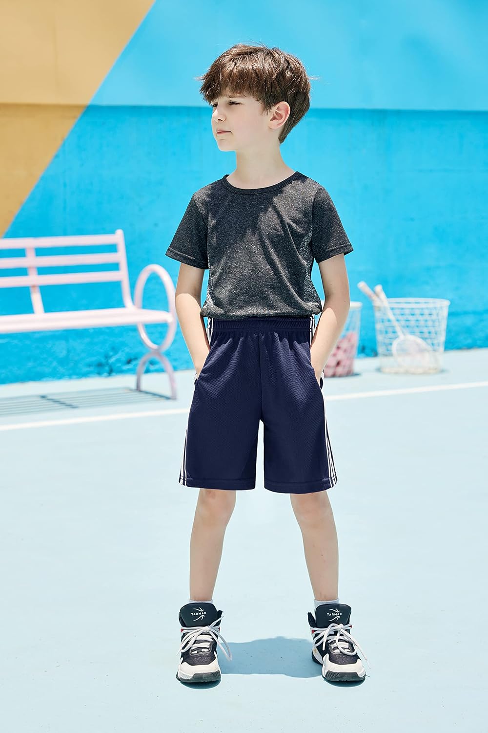 Boyoo Big Boys 3 Pack Athletic Performance Shorts Fast Dry Mesh Shorts Active Basketball Shorts with Pockets