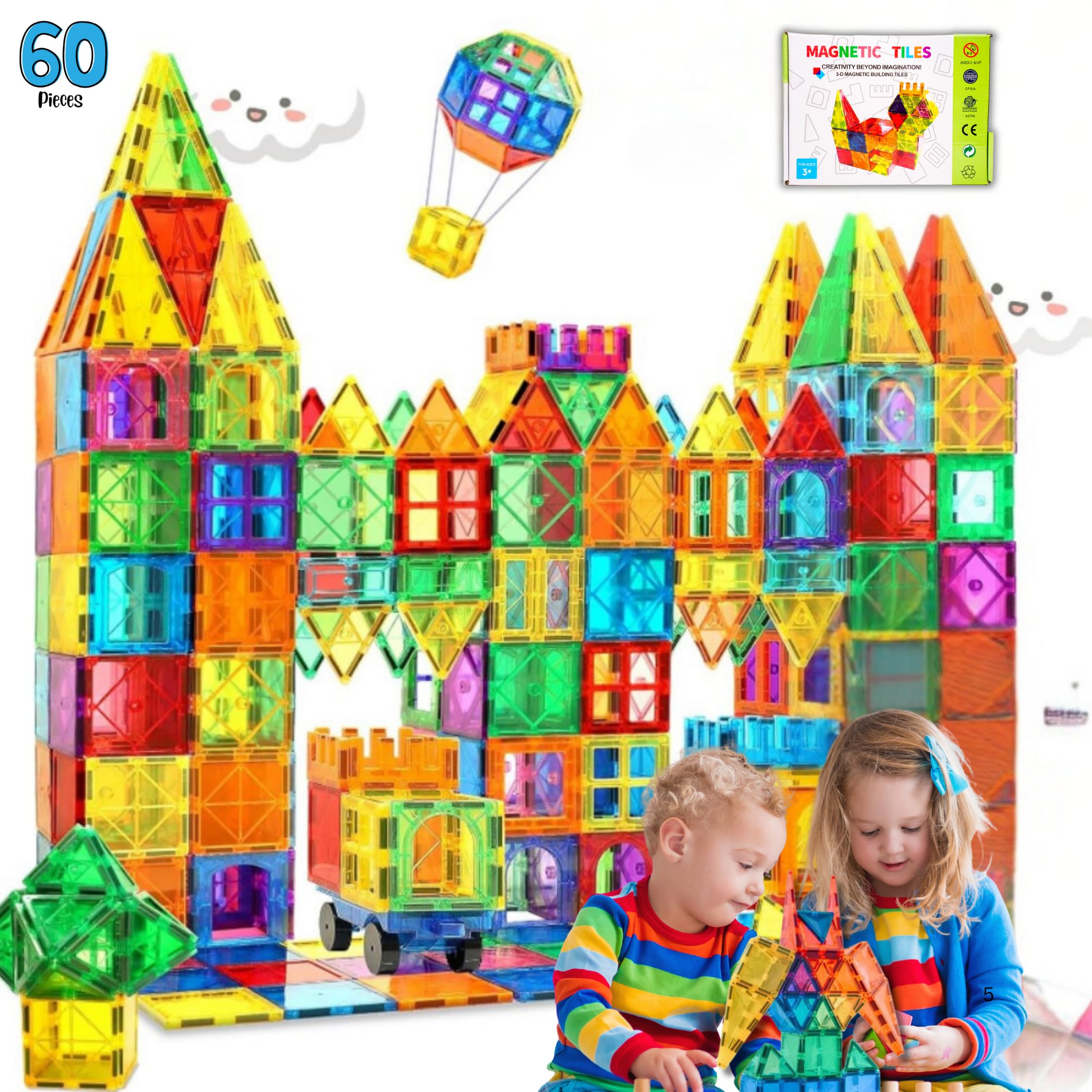 Sponsored Ad – 60-Pcs Premium Magnetic Tiles for kids, 3D magnetic blocks stem toys Set - Enhance your Toddlers Kids Creativity 3+ and up