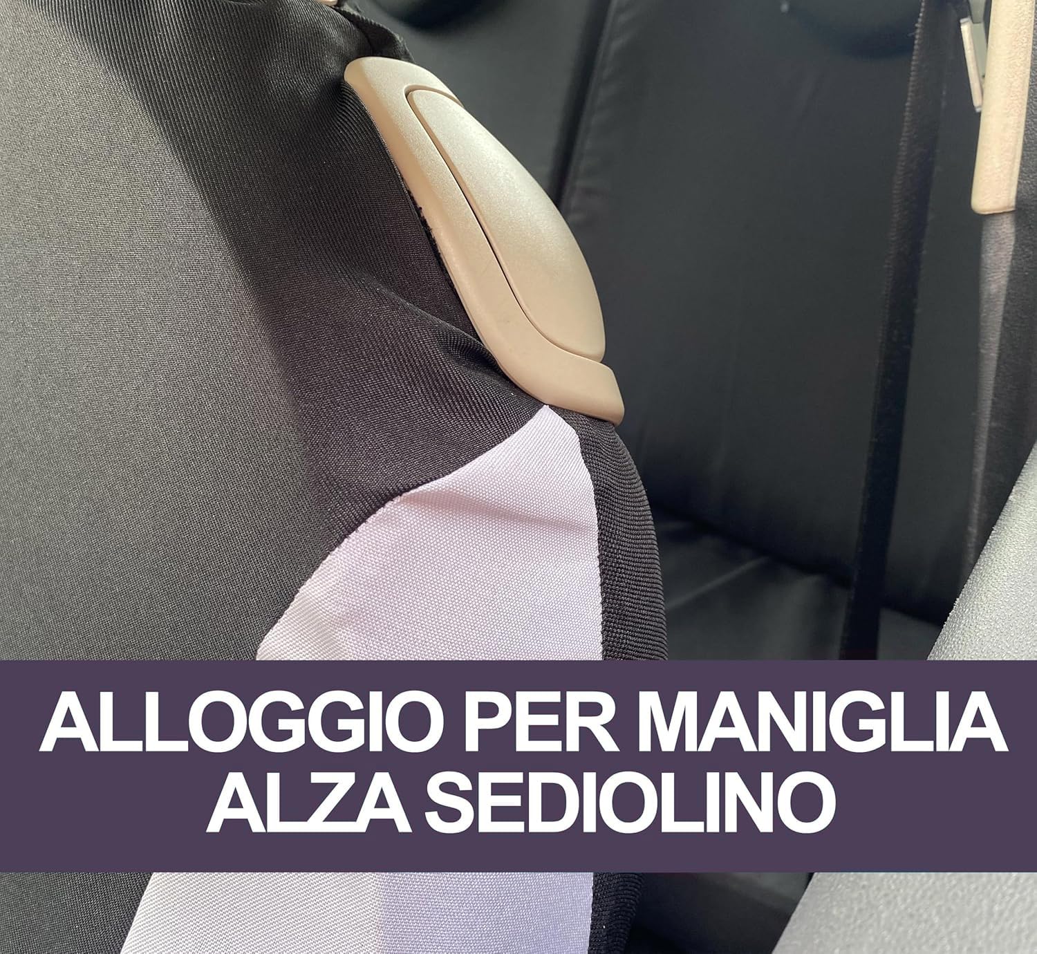 Rebeca Shop® Autositzbezüge kompatibel mit Cinquecento 500, hergestellt in Italien, Polyester-Baumwollgewebe, Set vorne und hinten (Schwarz/Dunkelgrau, hinten 50/50 mit Logo)