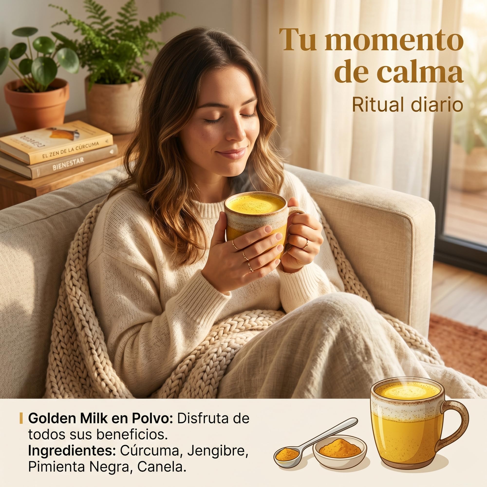 Olixir Leche Dorada Golden Milk - Cúrcuma Latte Vegano en Polvo con Jengibre y Pimienta Negra - 250g