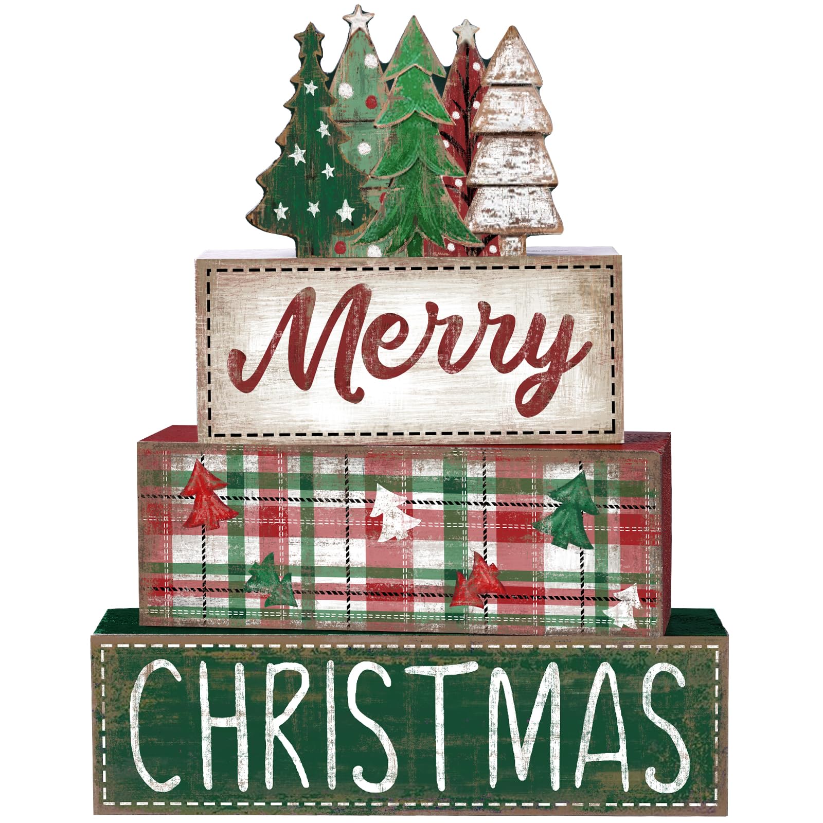 Décoration de Noël en bois vert DIYDEC lot de 4 panneaux de table pour fêtes