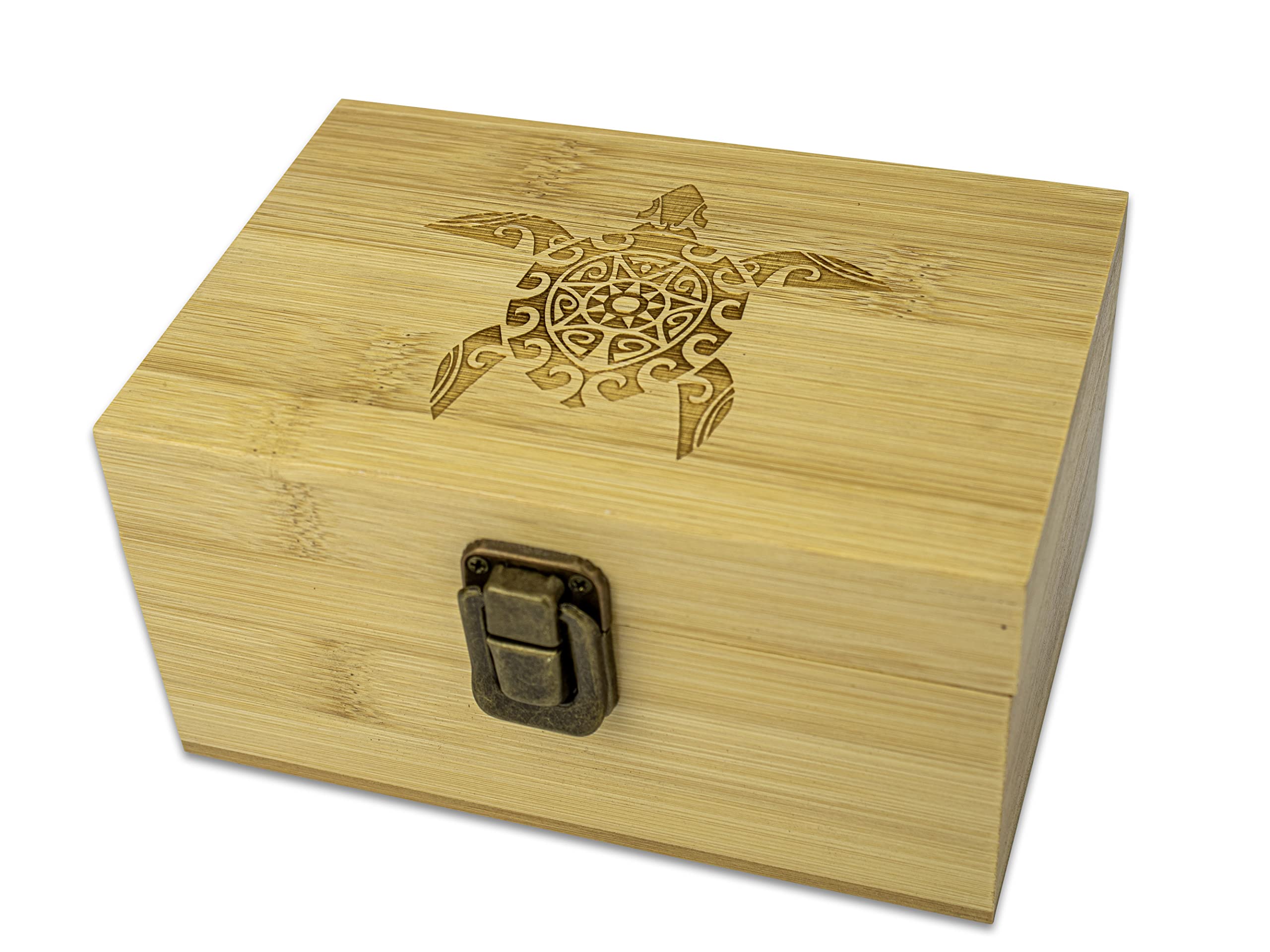 Hakuna Supply - Laser Engraved Bamboo Storage Box - Cute Bamboo Gift Box - Stylish Storage for Trinkets, Jewelry, Keepsakes, Collectibles (5″ W x 3.5″ L x 2.5″ H,) (Sea Turtle)