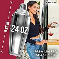 Vista 9 de Vaso medidor de acero inoxidable coctelera para Martini Cresimo, 24 onzas y con libro virtual de recetas para cóctel (4 piezas).