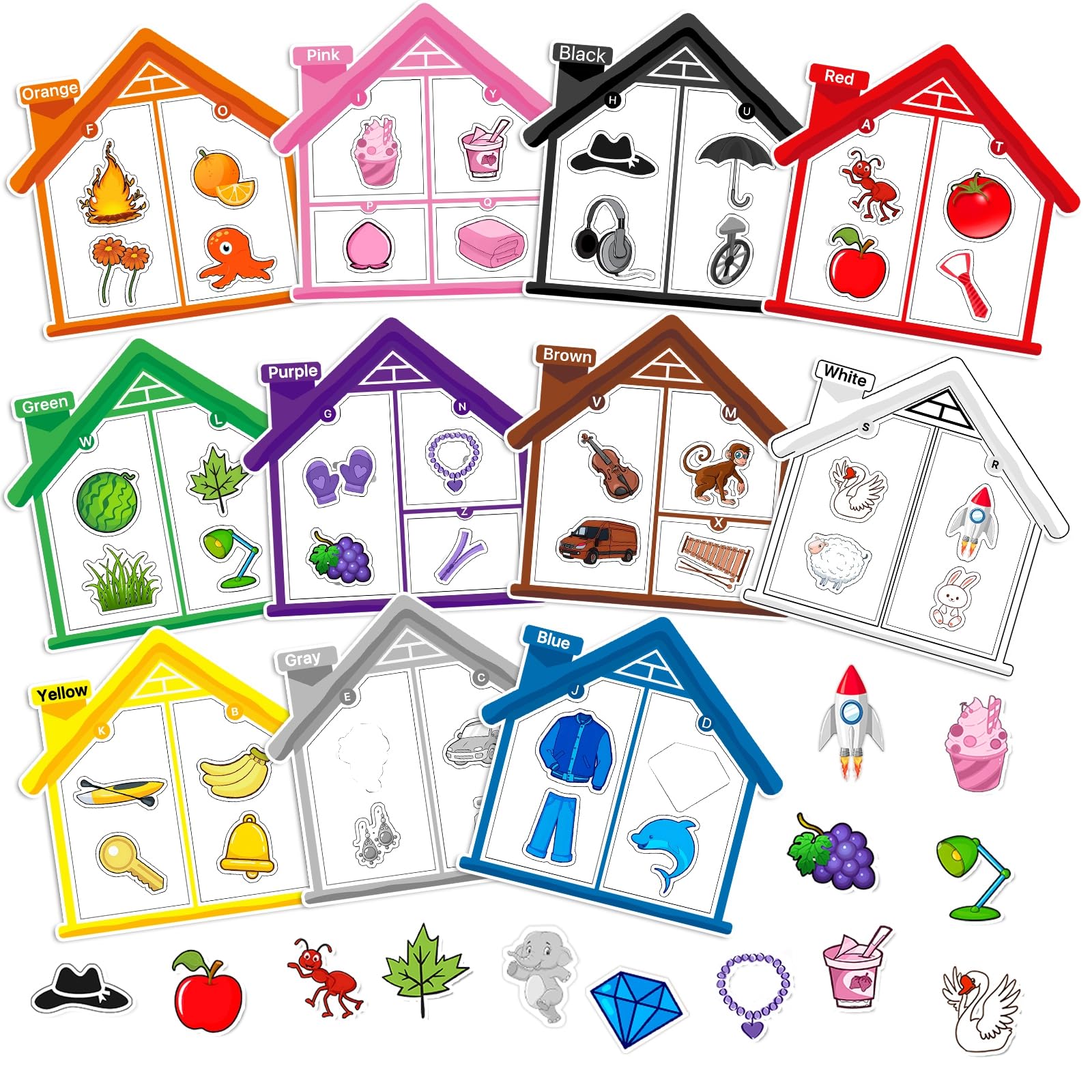 Oranwell Magnetic Sorting Toys Set - Color Recognition Magnets Alphabet Color Shape Sorting Letter Learning Matching Toys for Refrigerator Whiteboard