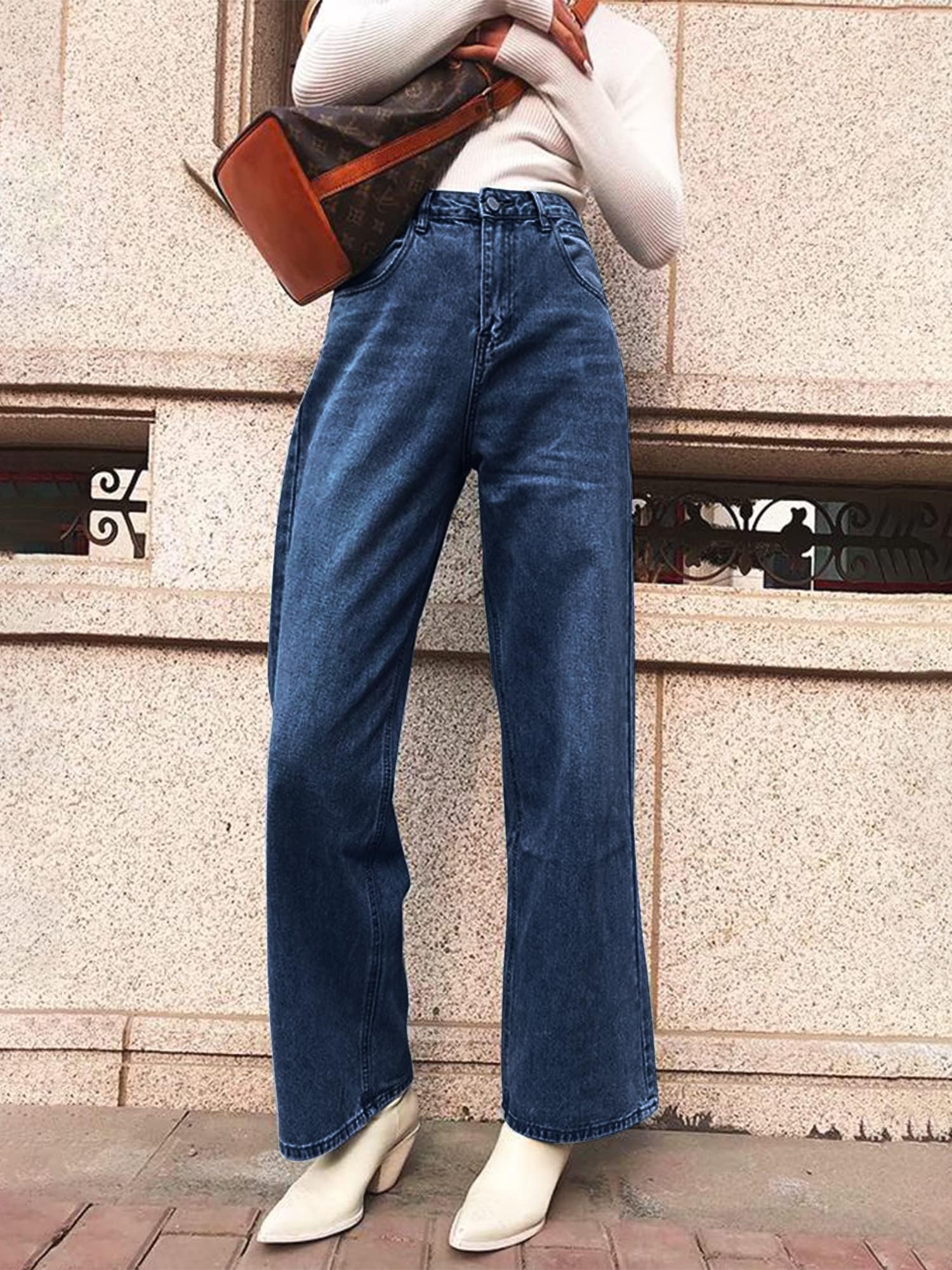 HDLTE Women Wide Leg Jeans High Waist Baggy Jeans for Women Loose Boyfriends Jeans Denim Pants Y2K 90s