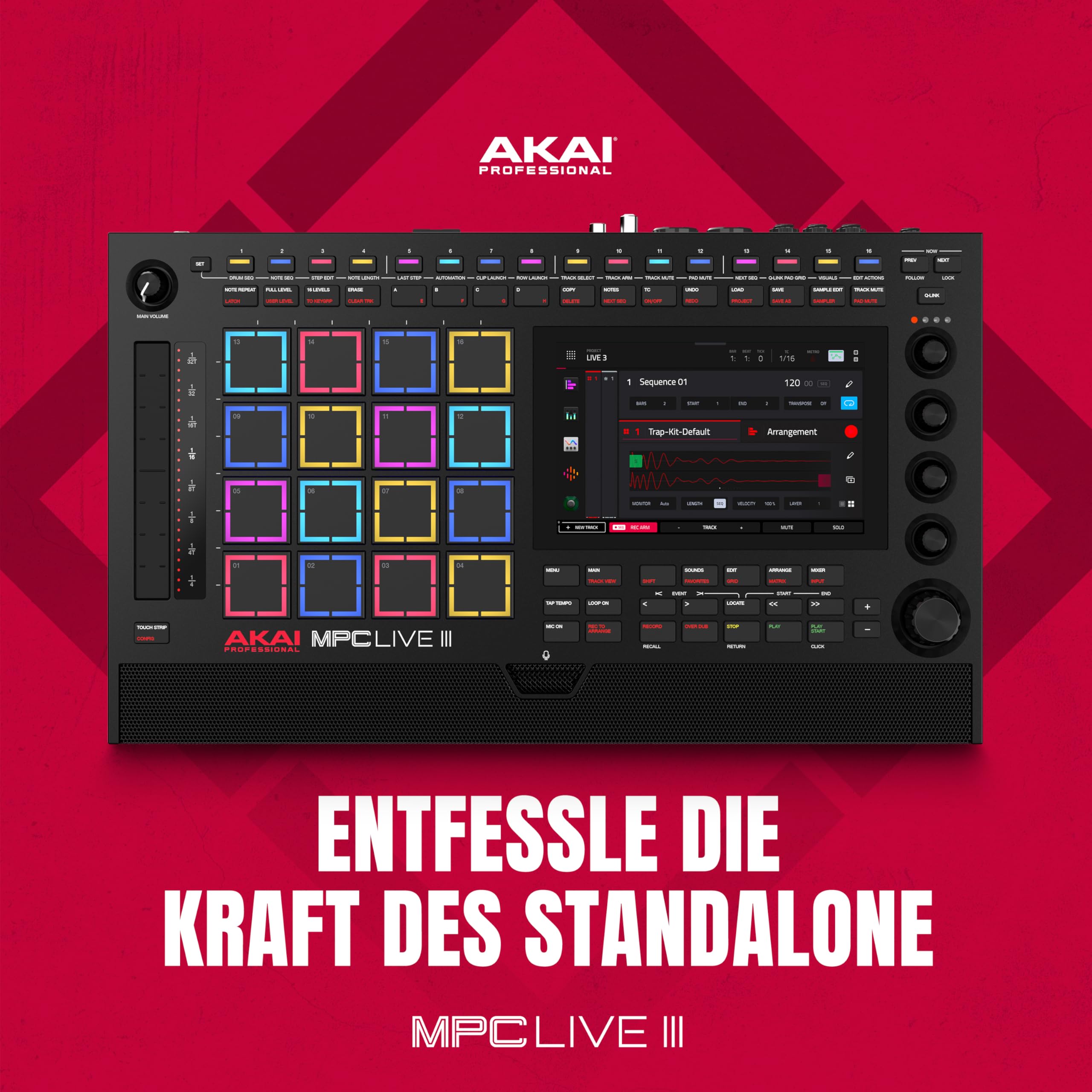 Akai Professional MPC Live III tragbares Musikproduktions-Center | Standalone, MPCe Pads, Touchscreen, Stereo Lautsprecher, Mikrofon, Akku, Bluetooth, WLAN