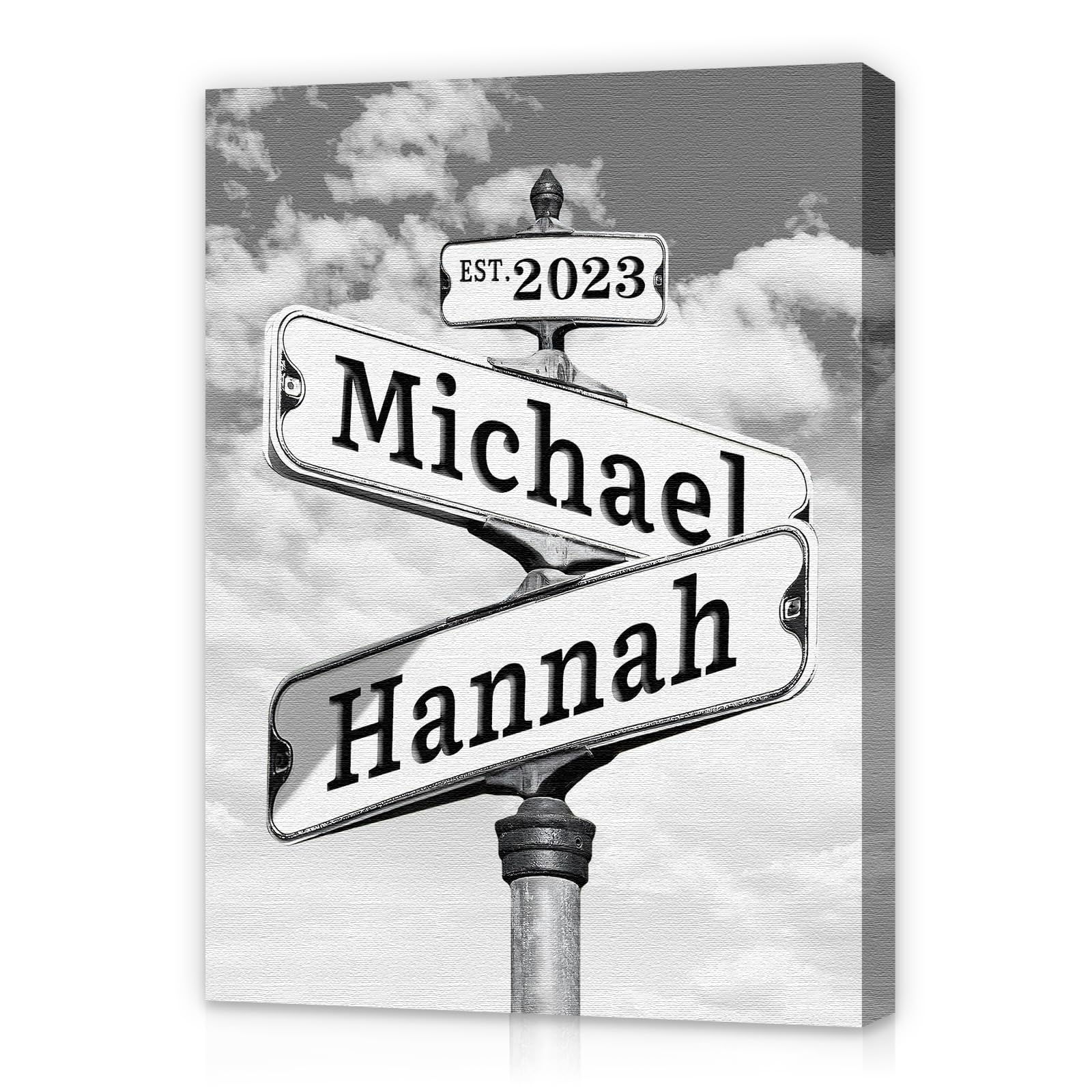 Personalized Canvas Crossroads Street Sign For Couples, Customized Canvas Gifts Prints with Frame For Her Him Custom Name And Date Vintage Street Sign for Boyfriend Girlfriend Christmas Valentines Day Gifts