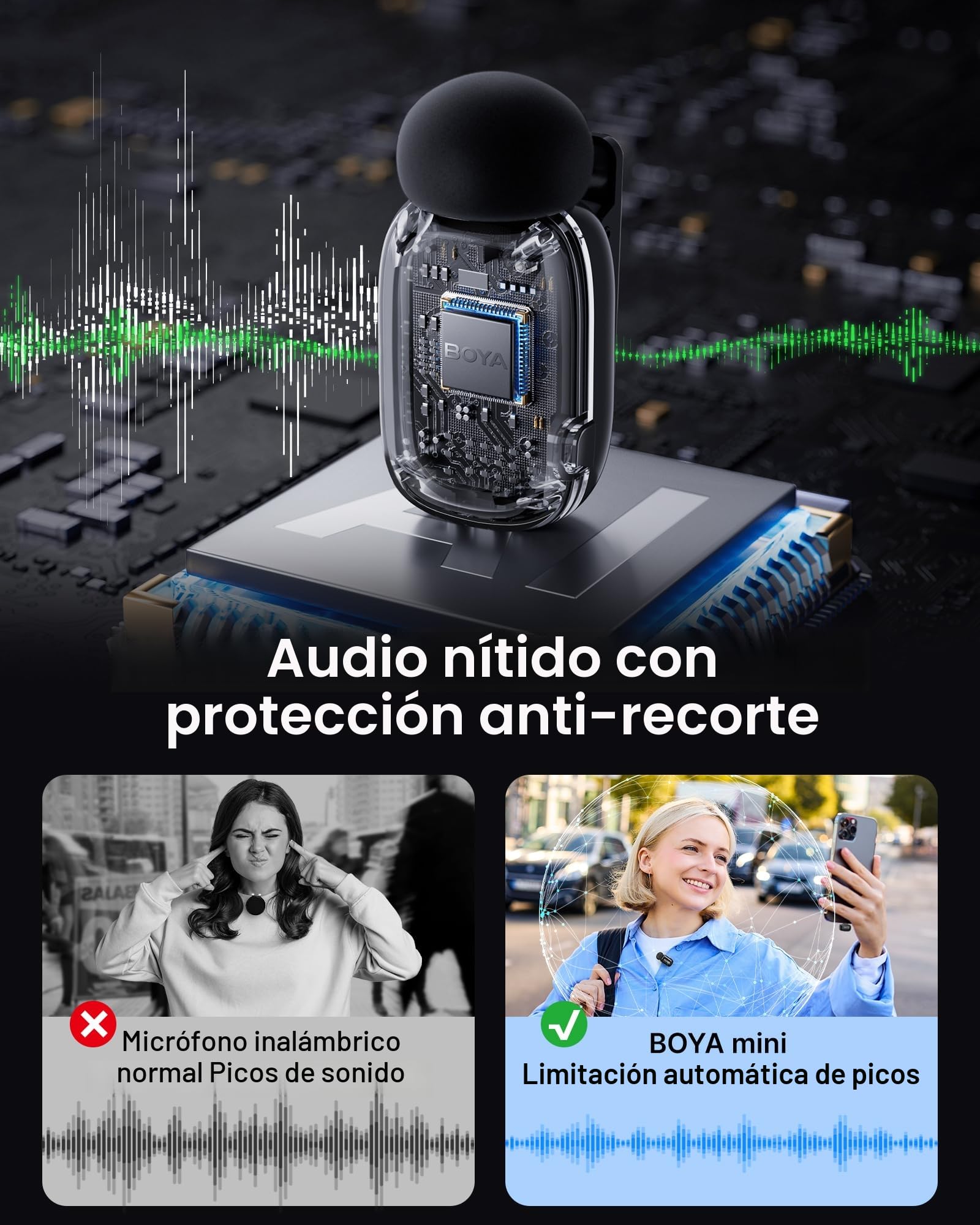 BOYA Mini Microfono Inalambrico (2TX+1RX) para iPhone 15/16, Android, 5g Ultraligero, Micrófono de Solapa, AI Voice Changer, Reducción de Ruido de 3 Niveles, 30h, Microfono Movil con Conector USB-C
