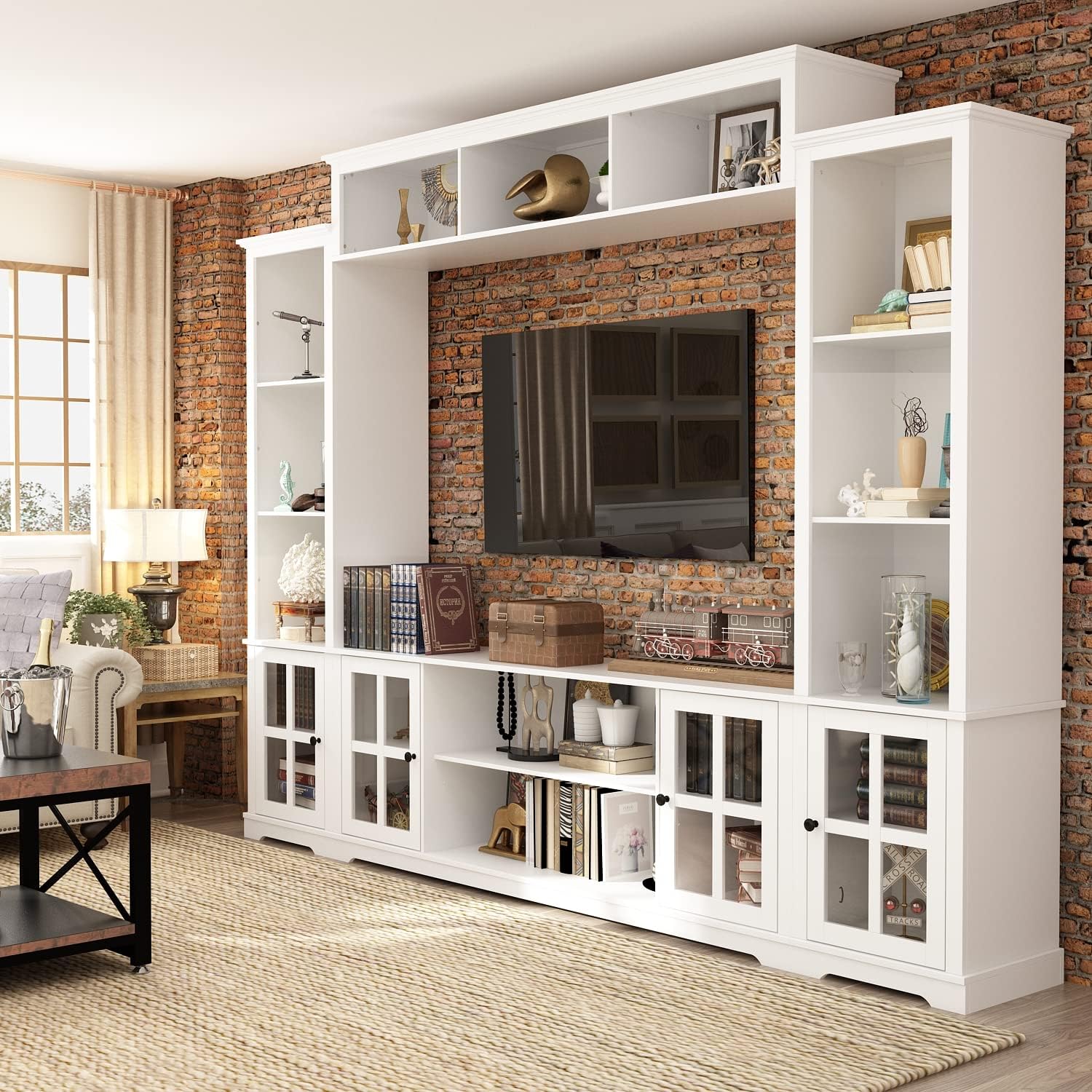 ECACAD 4Piece Wall Unit TV Stand with Bookshelves for TVs