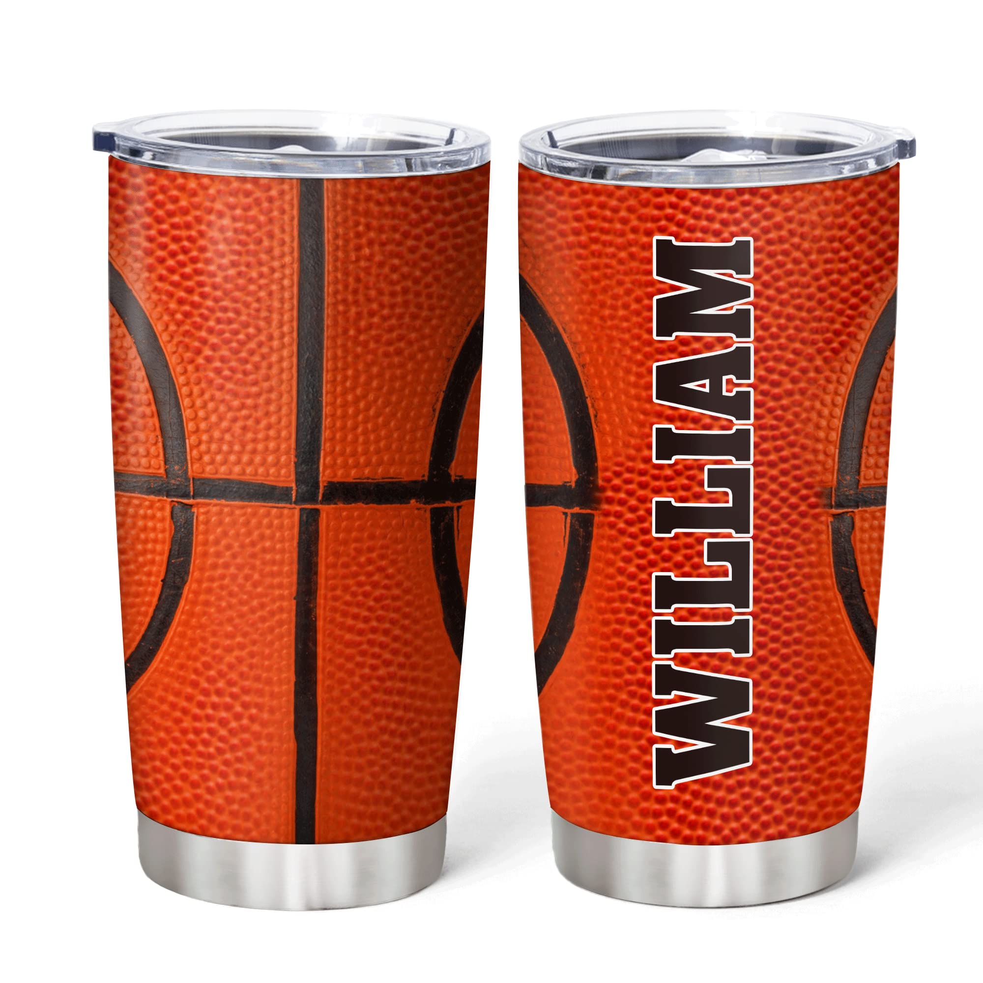 Hyturtle Personalized Basketball Tumbler - Basketball Print Custom Name Stainless Steel Tumbler 20oz With Straw Lid - Basketball Gifts For Women Men Fan Coach Sport Lovers Birthday Mother's Day