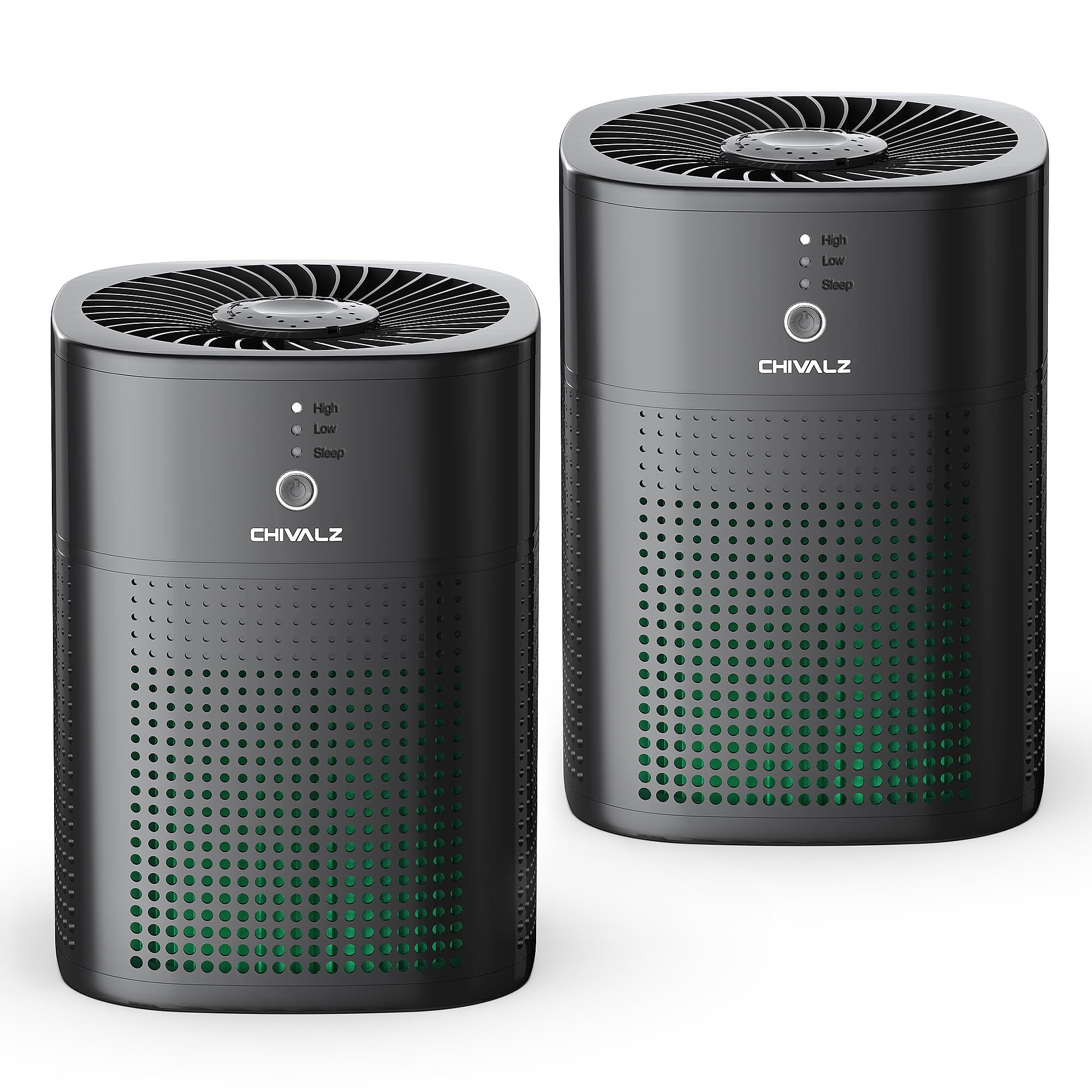 2 Pack CHIVALZ Air Purifiers for Bedroom with True HEPA Filter for Smoke, Dust, Pollen, Pet Dander, Small Air Purifiers for Home Bedroom, Quiet Air Cleaner with 24dB Sleep Mode, Black