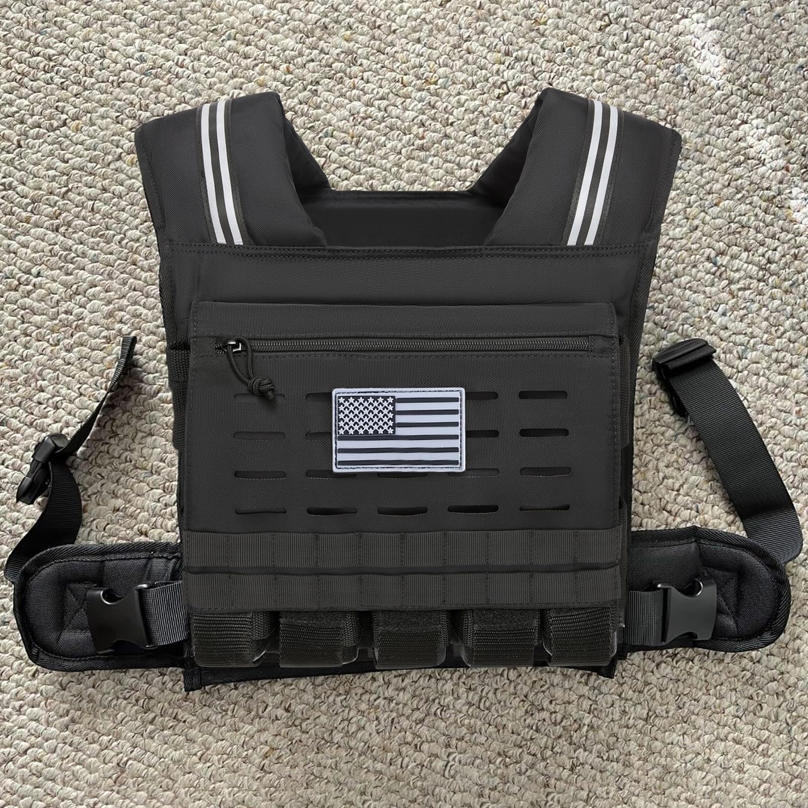 KRYLIX Gilet lesté réglable (0 à 18 kg) - Camouflage noir - Poids amovibles - Pour la musculation