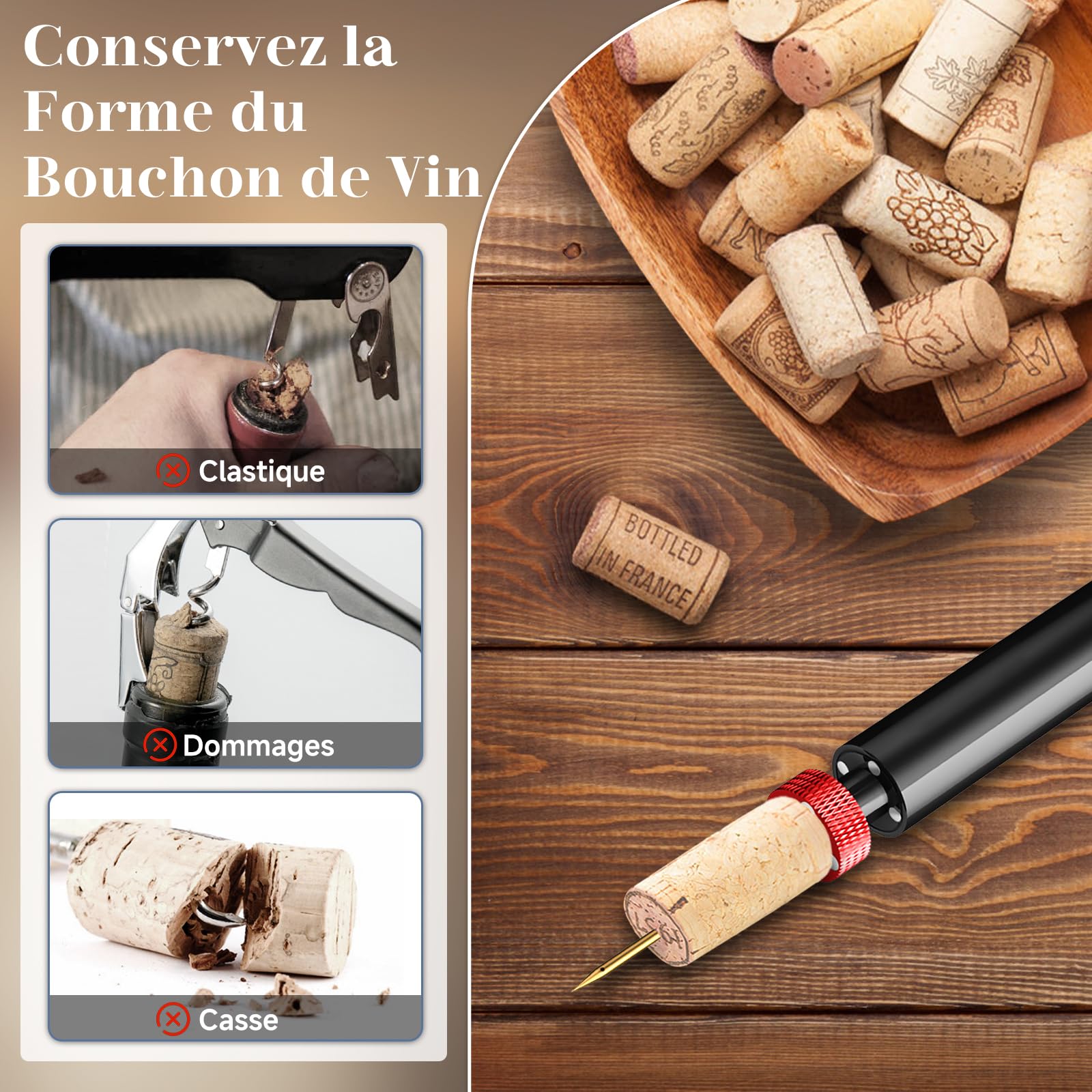 Elegear Tire Bouchon à Pression d'air 7S Décapsuleur Ouvre Bouteille Vin Portable