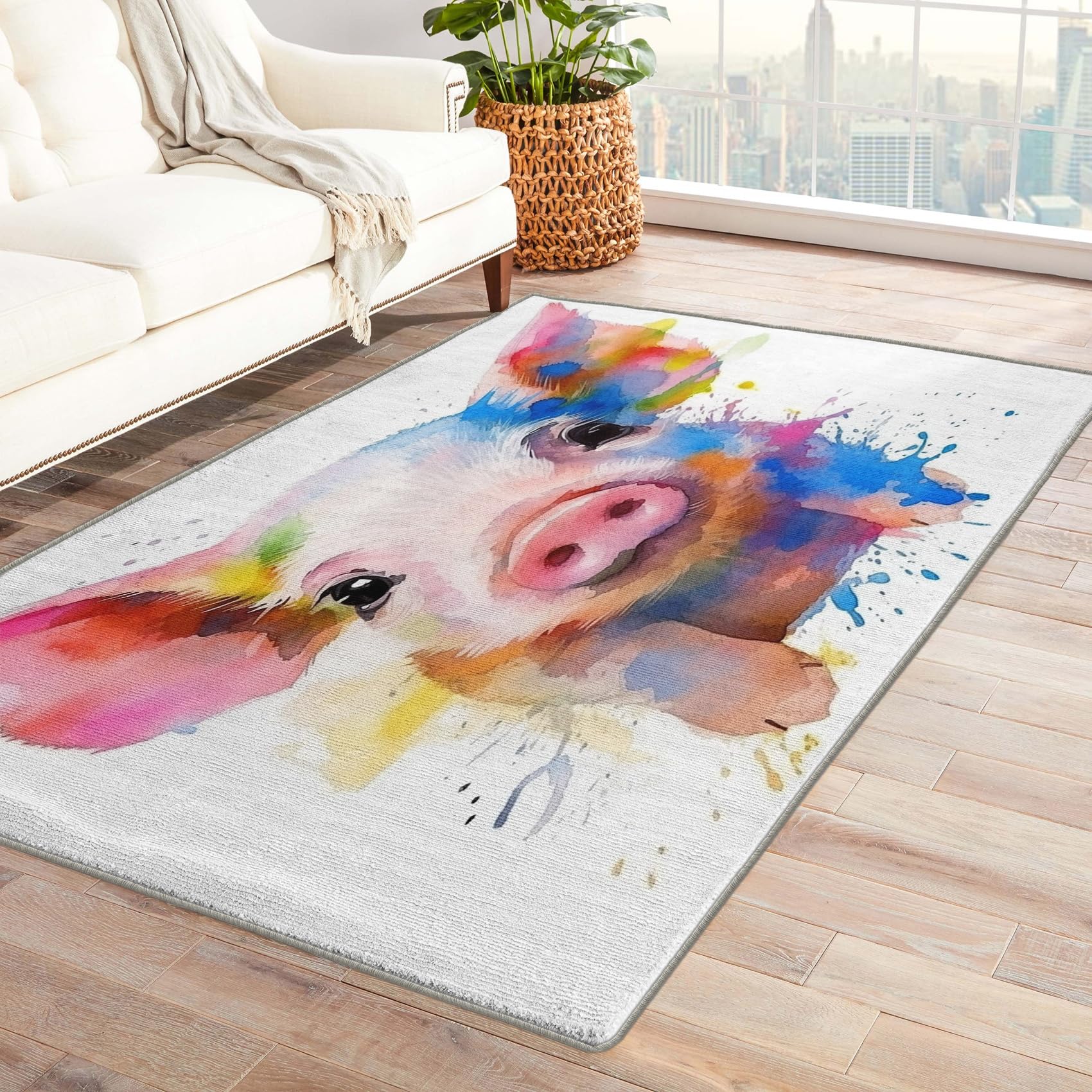 Pig Rug for Kids Room - Pig Rug & Home Decor - 3x5 Rug - Piglet Rugs for Living Room Bedroom - Cute Carpet - Washable Non Slip Soft Low Pile Indoor