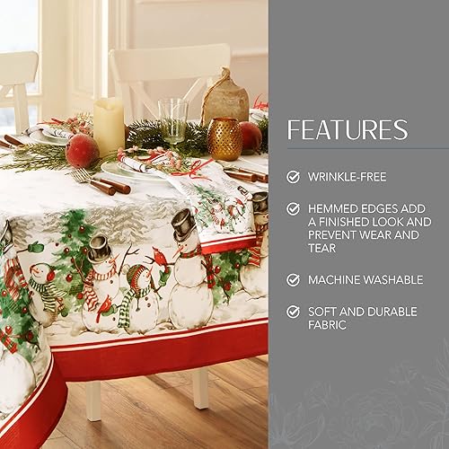 Miniatura 3 de Elrene Home Fashions Mantel de copo de nieve resistente a las arrugas, diseño de muñeco de nieve, diseño de muñeco de nieve, 60 x 102 pulgadas,