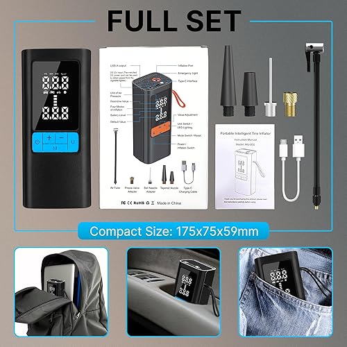 Miniatura 4 de Compresor de aire portátil de 150 PSI, inflador de neumáticos con pantalla digital y parada automática, bomba de aire inalámbrica para neumáticos de