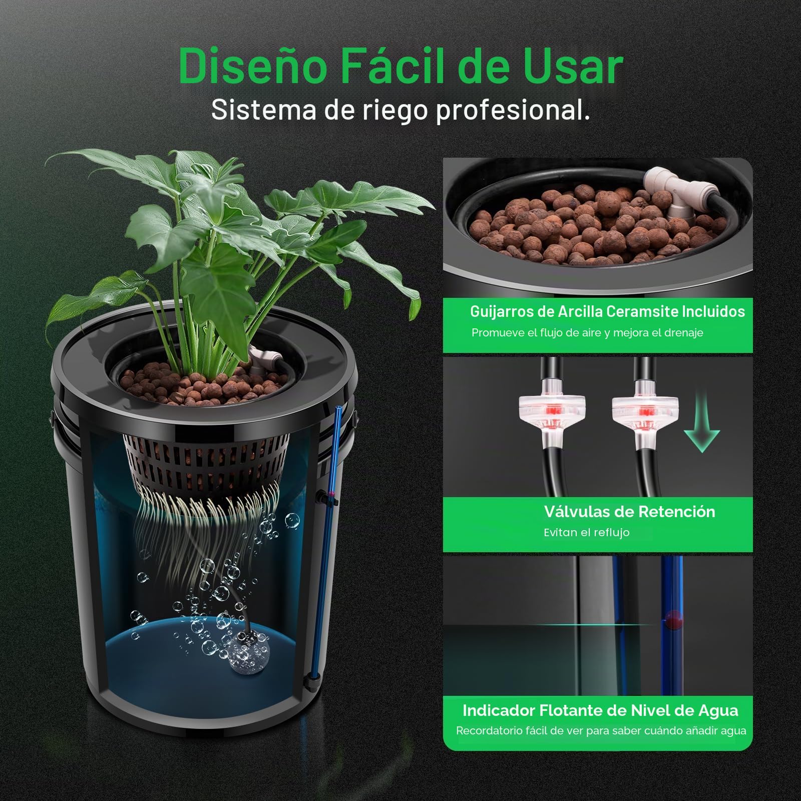 VIVOSUN Sistema de Cultivo Hidropónico DWC, Cultura de Agua Profunda de 5 Galones, Sistema de Jardín de Goteo Recirculante con Manguera de Aire Multiuso, Bomba de Aire y Piedra de Aire (Kit de 4 Cubos