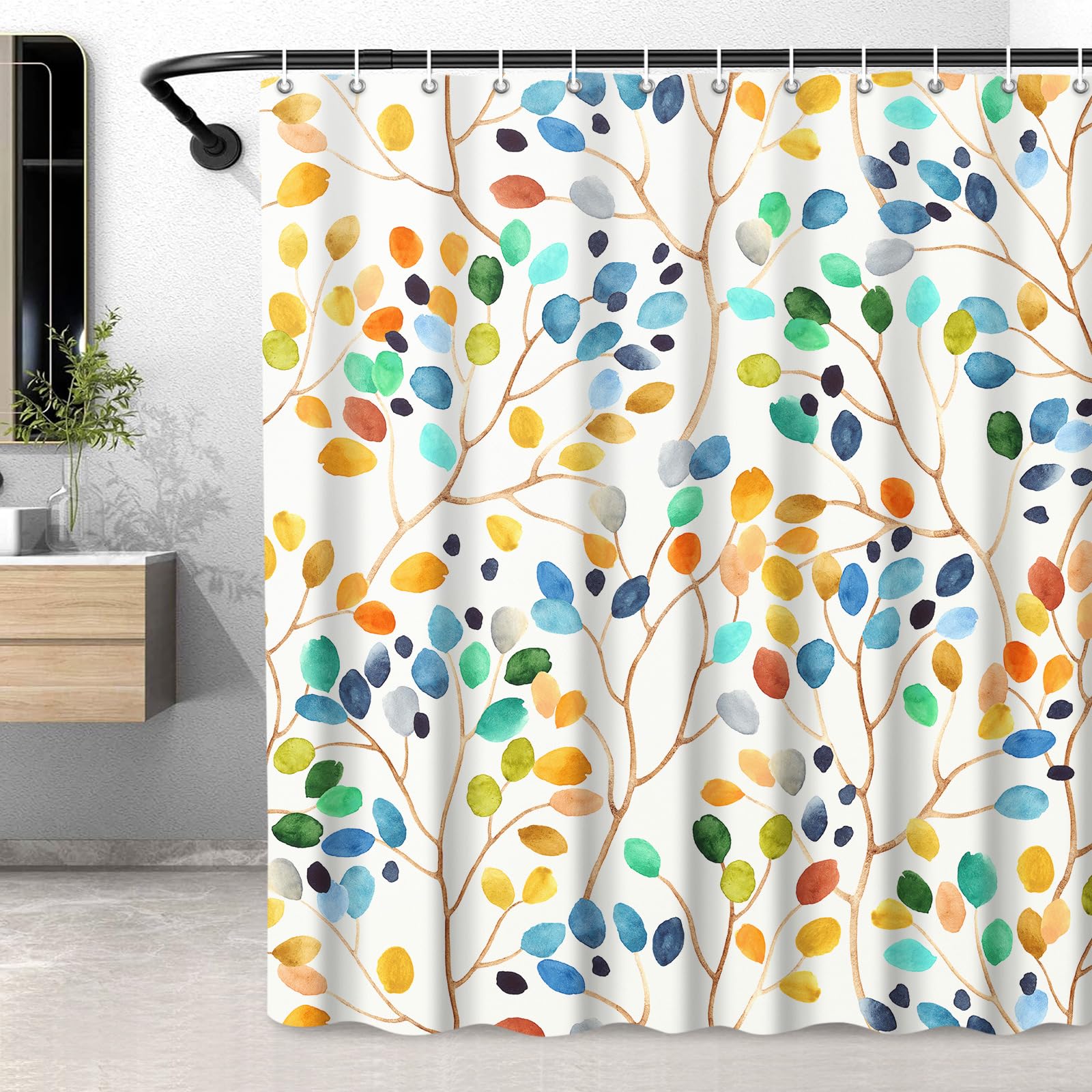 LXBNI Extra Long Boho Floral Shower Curtain, Colorful Botanical Flower Leaf Bohemian Waterproof Shower Curtain with Hooks, Bathroom Decor Washable Polyester Curtain 72x84 Inches, Colorful