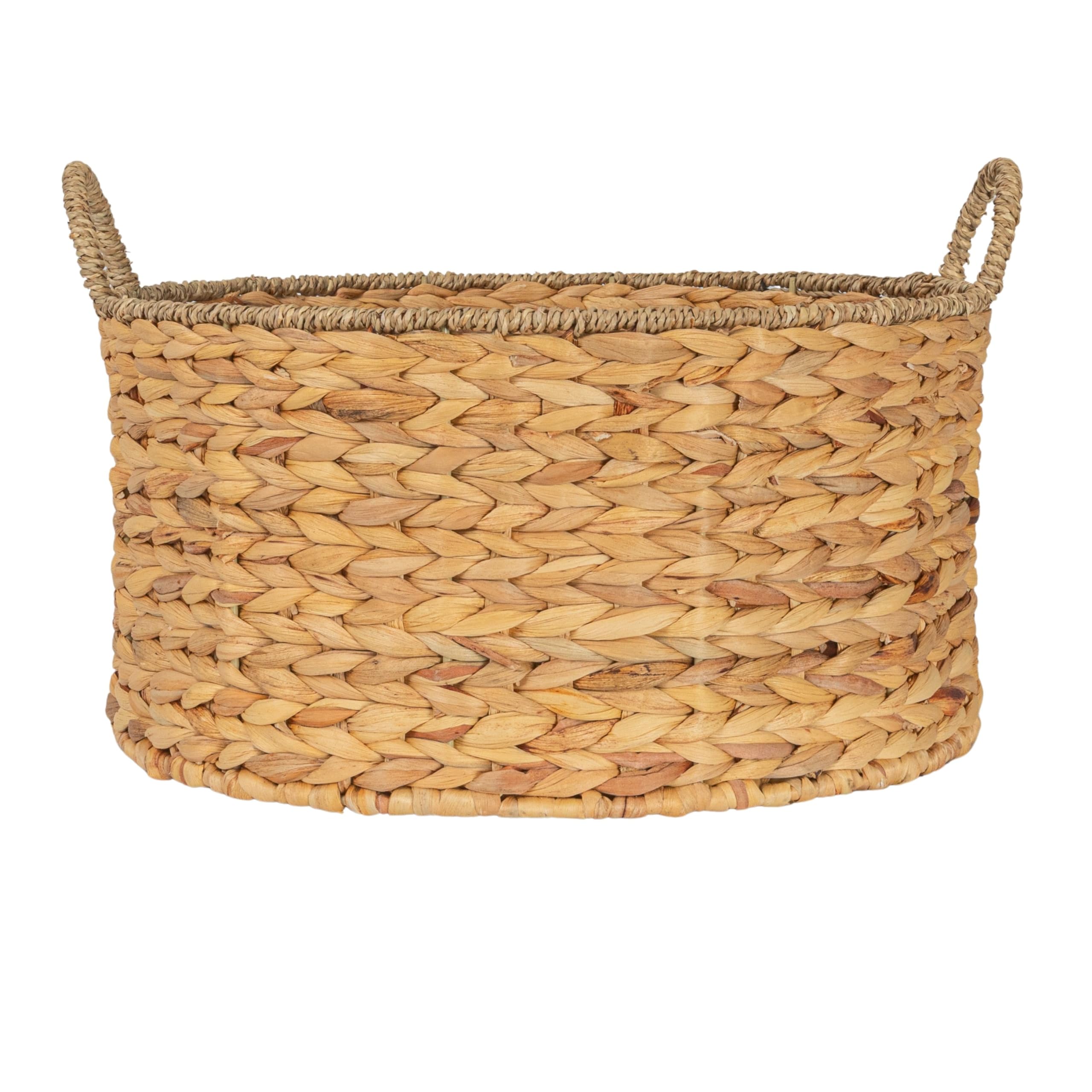 Household Essentials Runder handgewebter Korb aus Wasserhyazinthe und Seegras mit Griffen, Natur