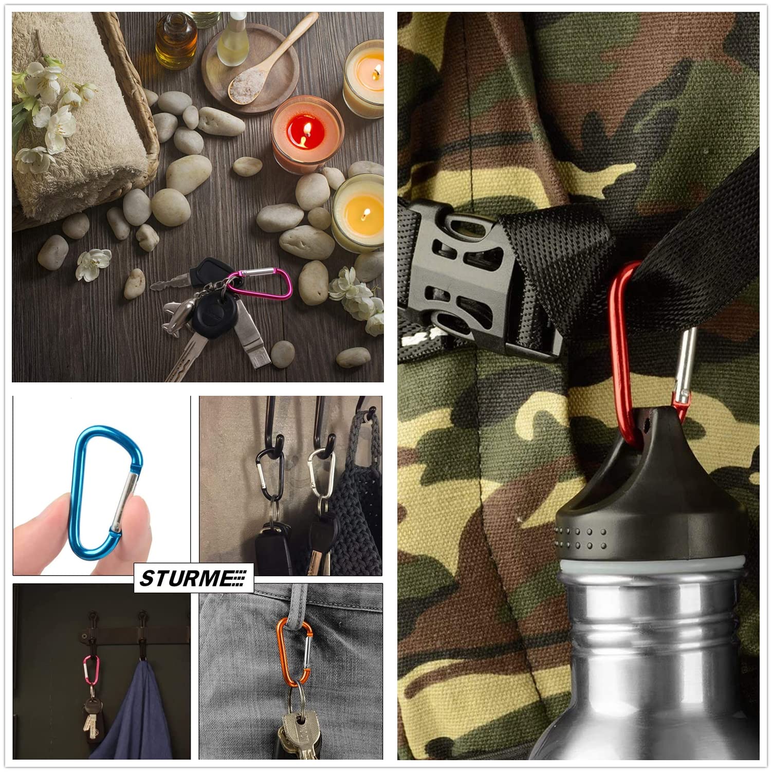 HUAZIZ 55 Pezzi Moschettoni ad Anello a D, Multicolore con Anello a D, Moschettoni per Arrampicata,Casa, Camper, Campeggio, Pesca, Escursionismo, Viaggi