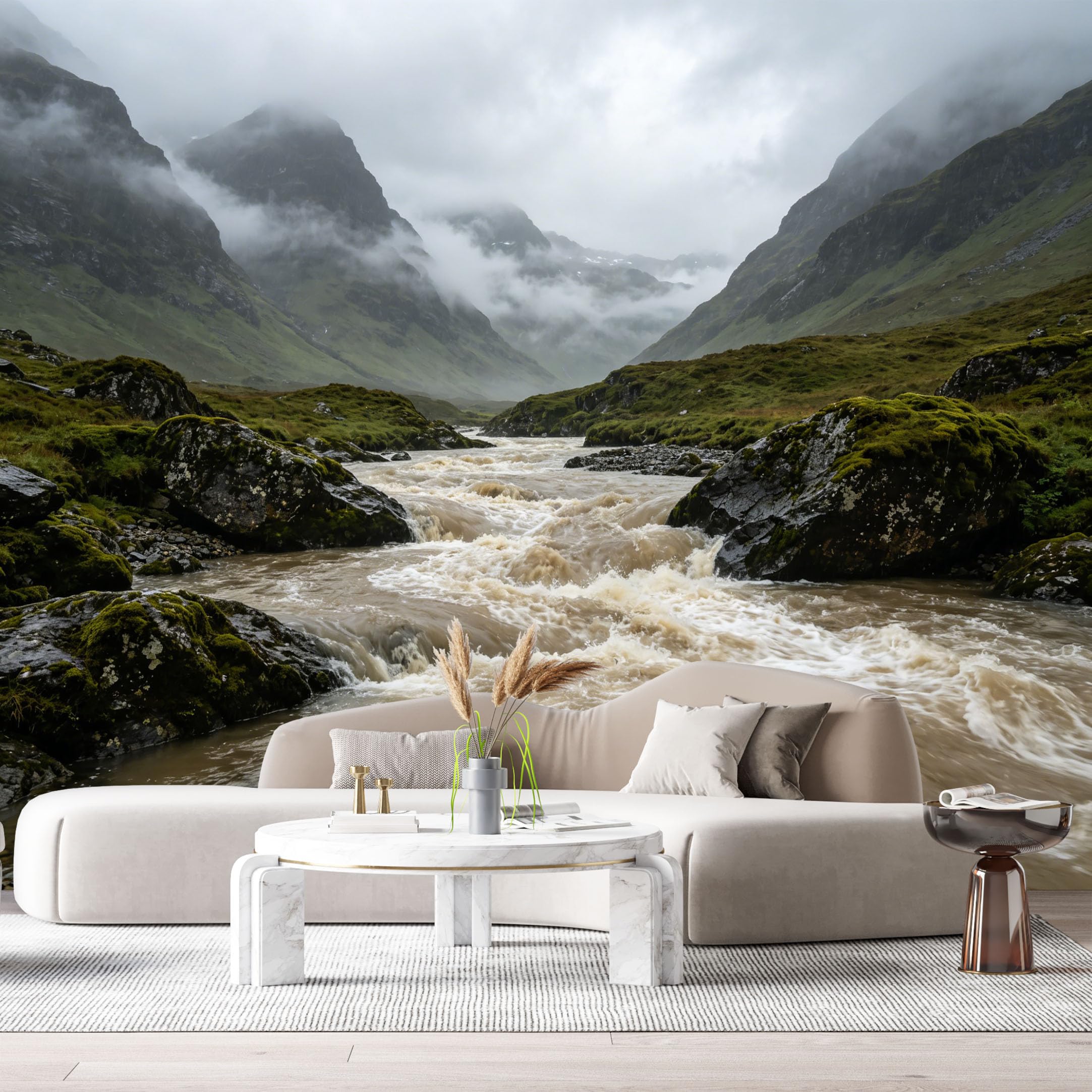 Custom Size Wall Murals Mountain Lake Landscape Waterfall Mist Valley River Rocks SelfAdhesive Wall Fabric Removable Large Wallpaper for Photo Living Room